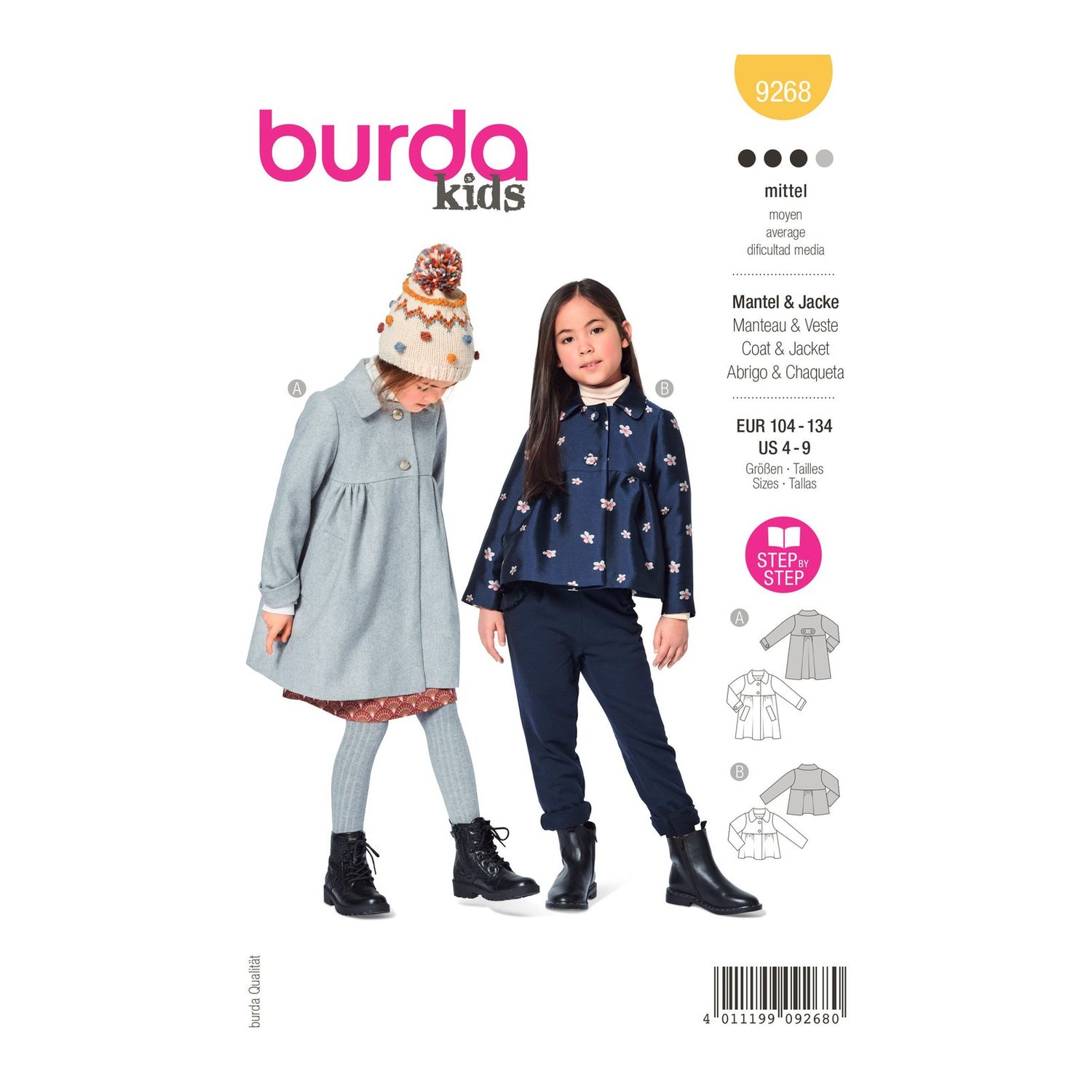 burda style Schnittmuster 9268: Mantel und Jacke mit Bubikragen, Modellfoto 1