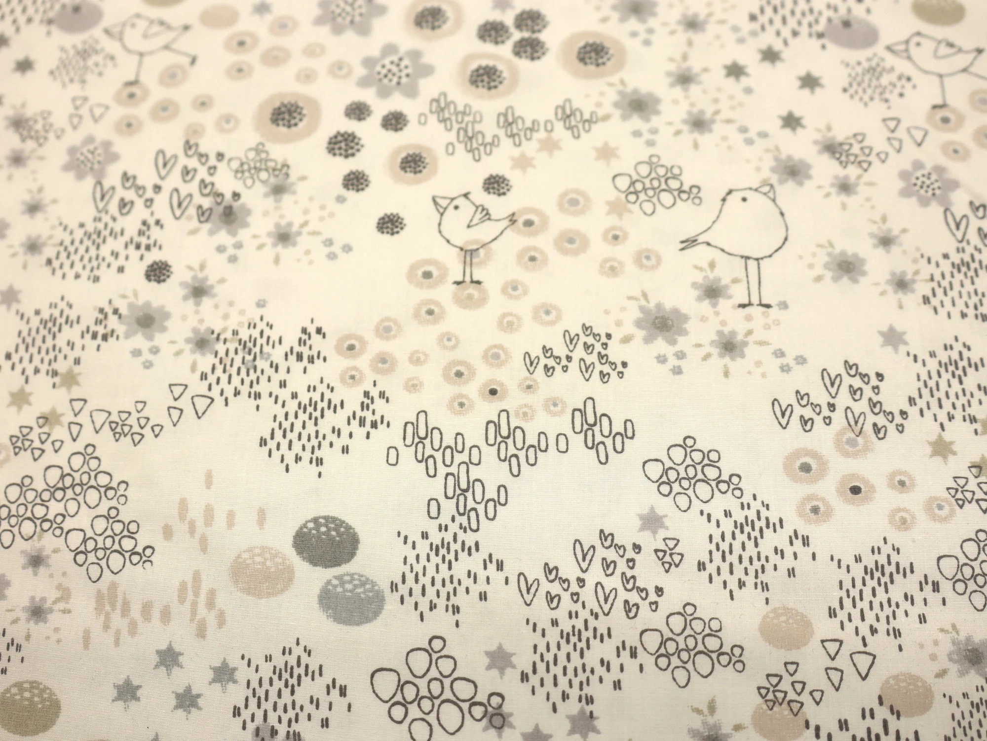Baumwollpopeline Vögel weiß beige, Ansicht 2