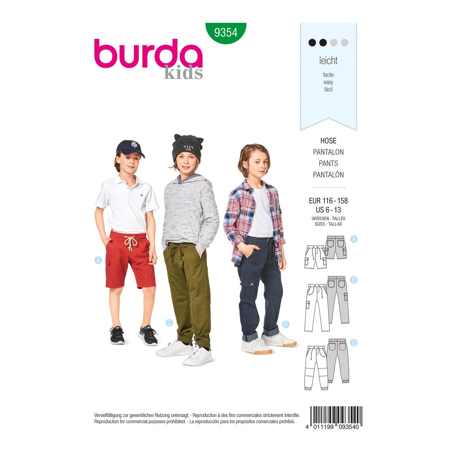 burda style Schnittmuster 9354: Hose mit Hüftpassentaschen, Vorderseite der Schnittmustertüte