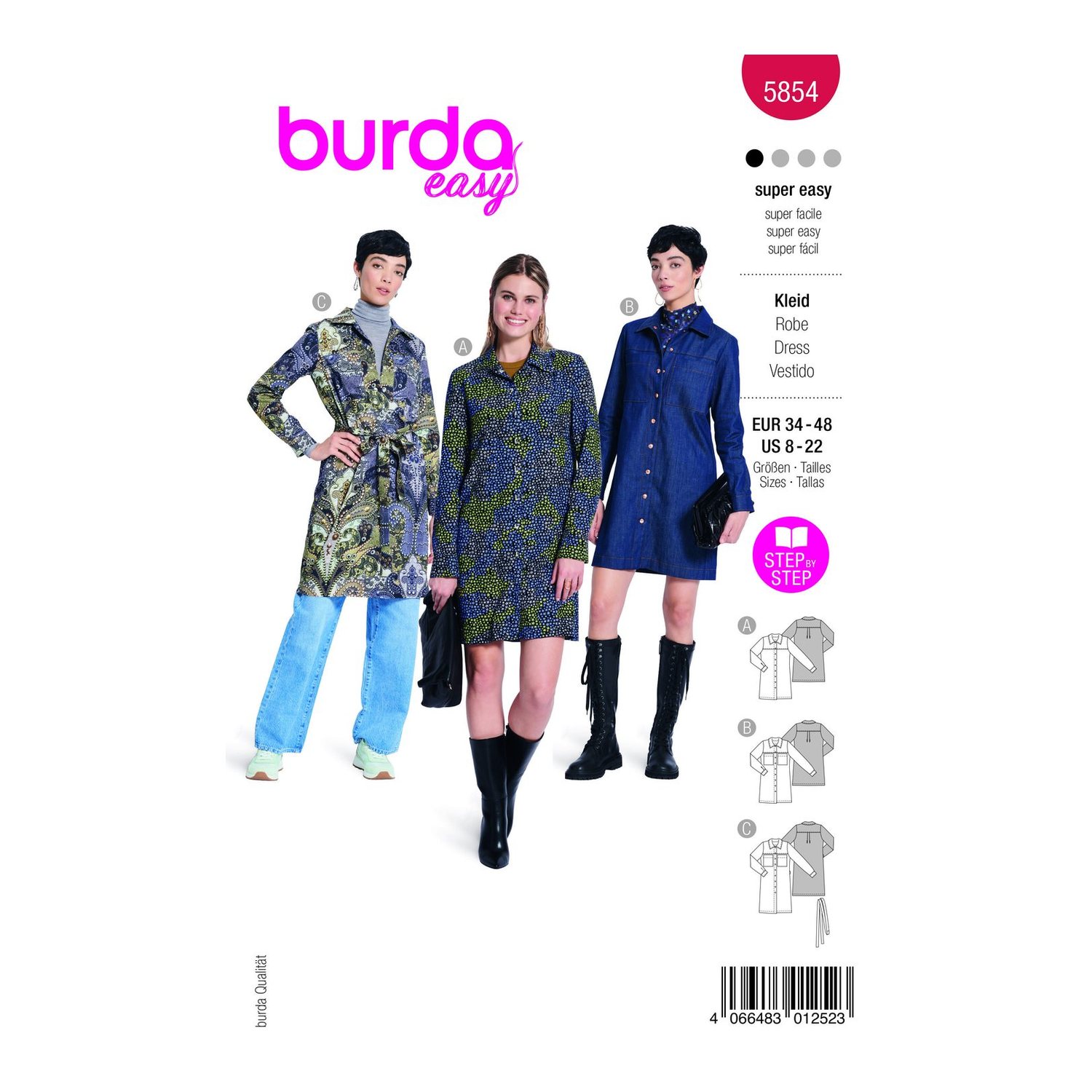 burda style Schnittmuster 5854: Hemdblusenkleid mit kleinem Kragen, Modellfoto 1
