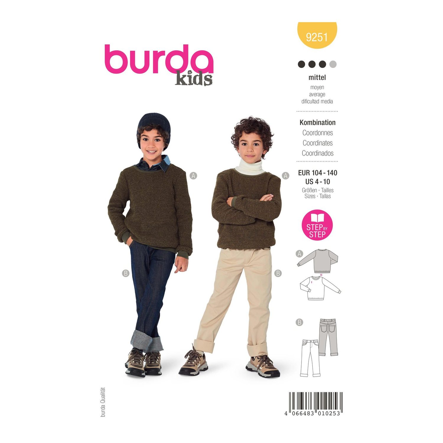 burda style Schnittmuster 9251: Pulli und Five-Pocket-Hose, Modellfoto 1