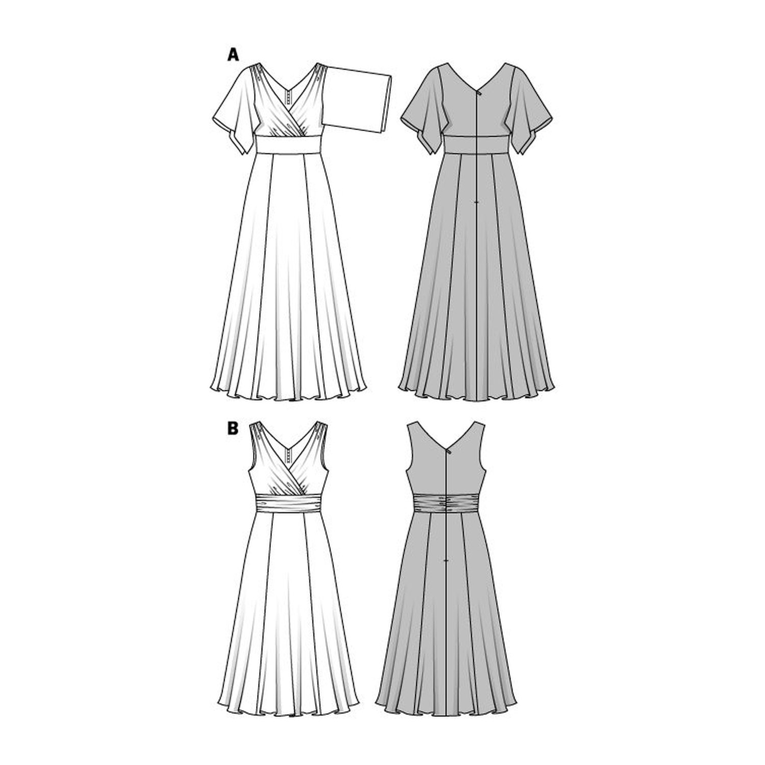 burda style Schnittmuster 6583: Ballkleid mit Bahnenrock, Technische Zeichnung