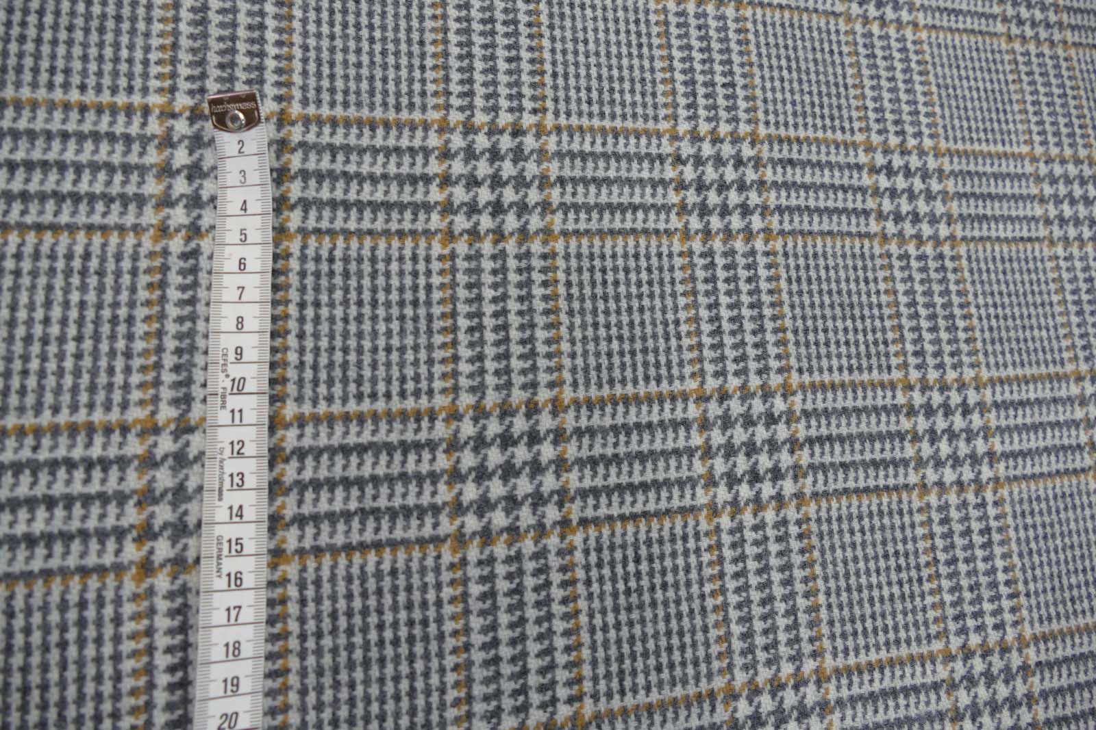 Wollstoff Karo grau cognac, Wollstoff als Meterware, 155 cm breit