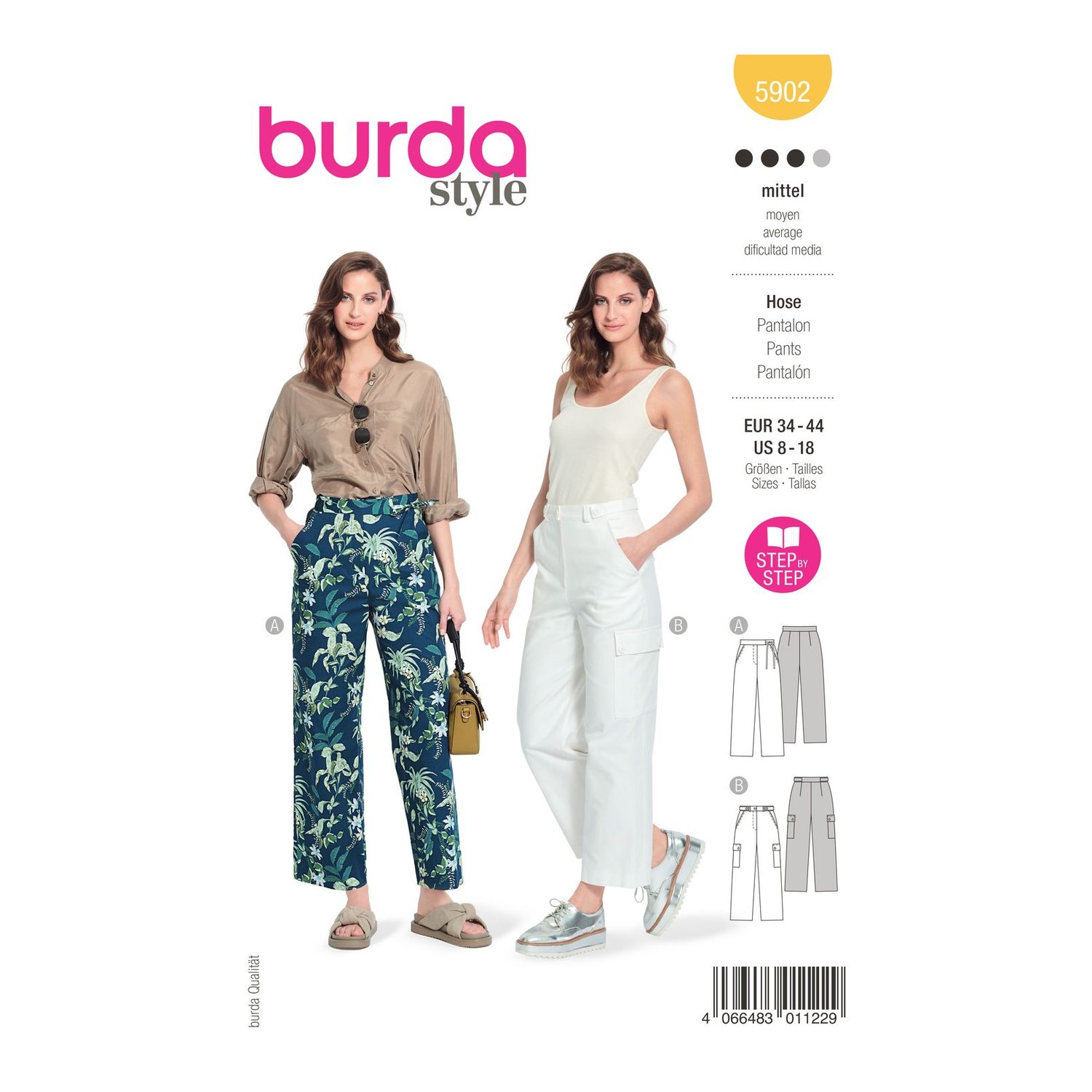 burda style Schnittmuster 5902: Gerade Hose mit Hüftpassentaschen, Modellfoto 1
