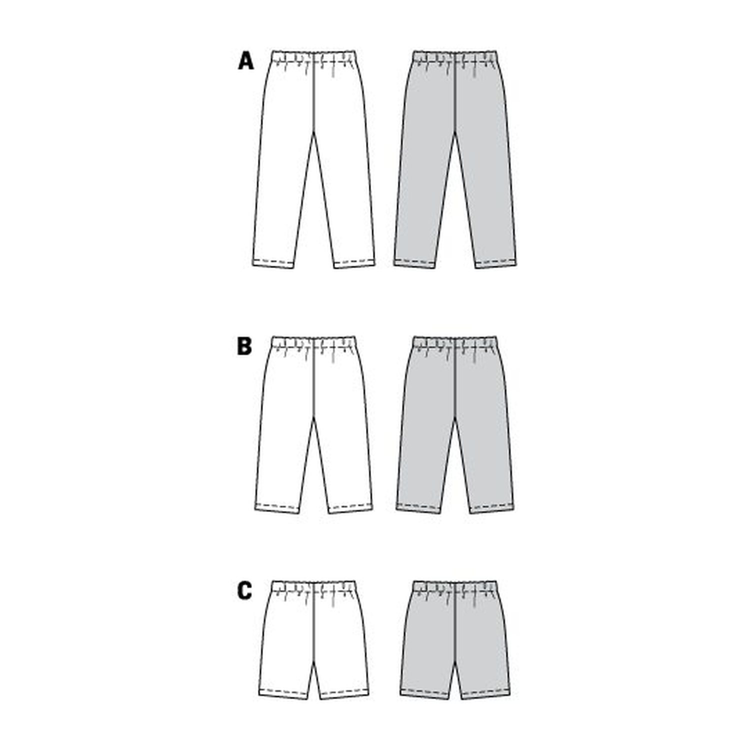burda style Schnittmuster 9615: Leggings in drei Längen, Technische Zeichnung