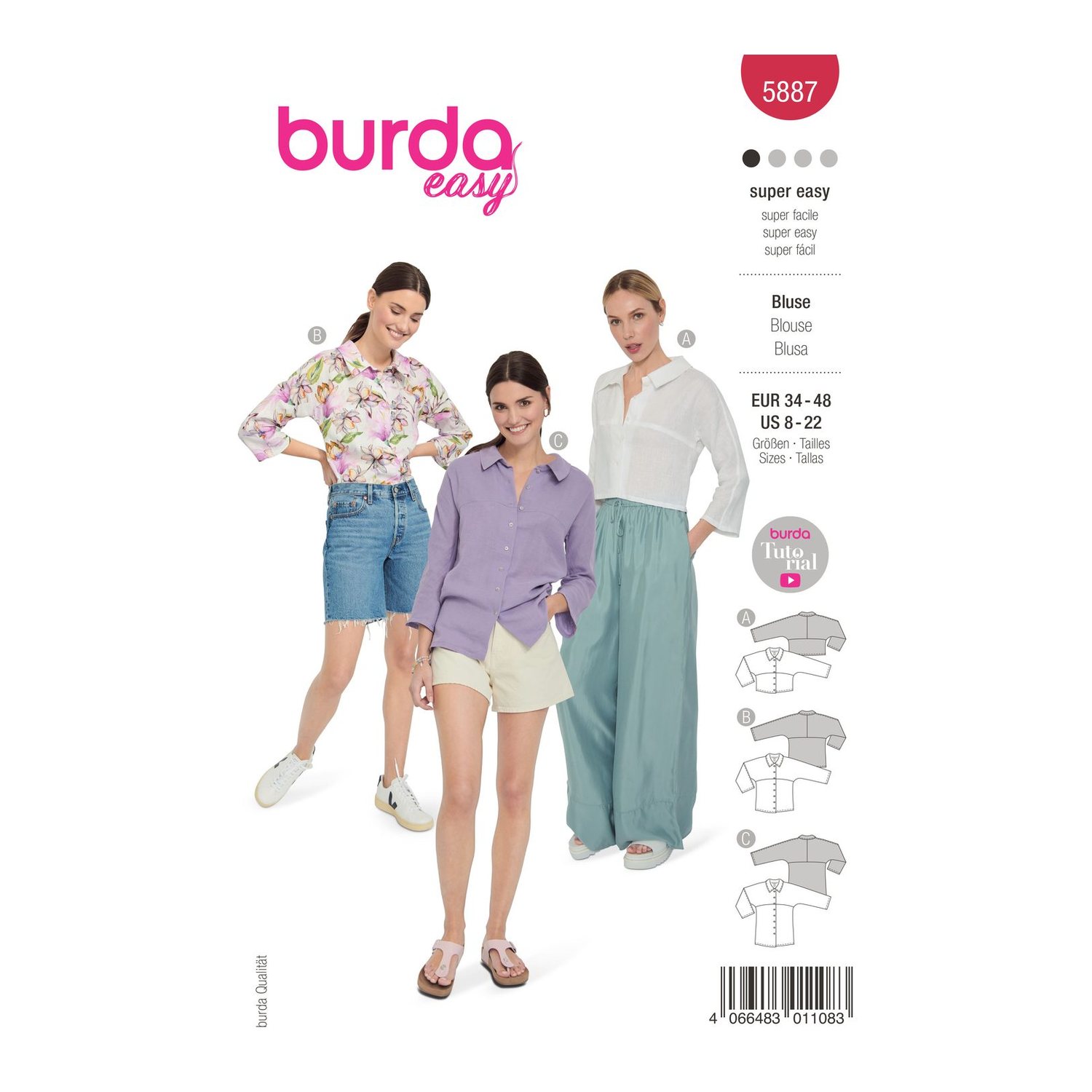 burda style Schnittmuster 5887: Hemdbluse mit angeschnittenen Ärmeln, Modellfoto 1