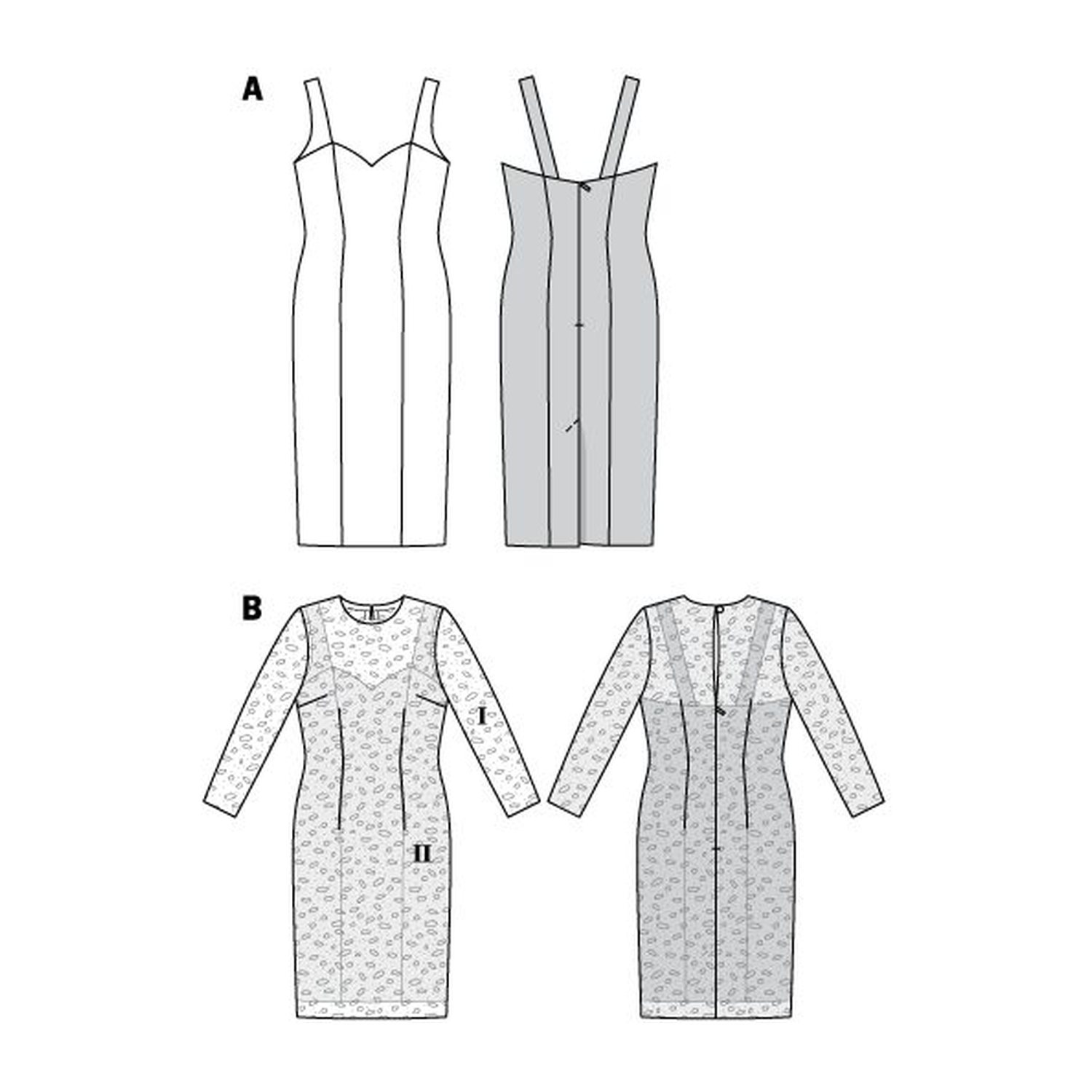 burda style Schnittmuster 6423: Trägerkleid mit Herzausschnitt, Technische Zeichnung