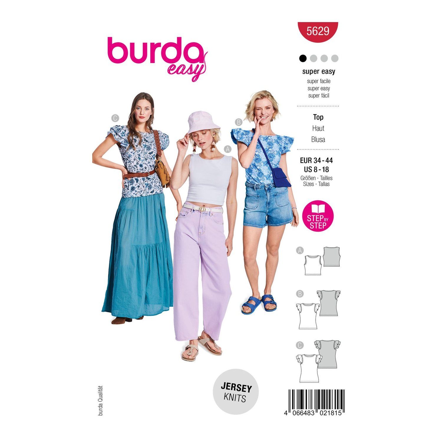 burda style Schnittmuster 5629: Sommertops aus Jersey, Modellfoto 2