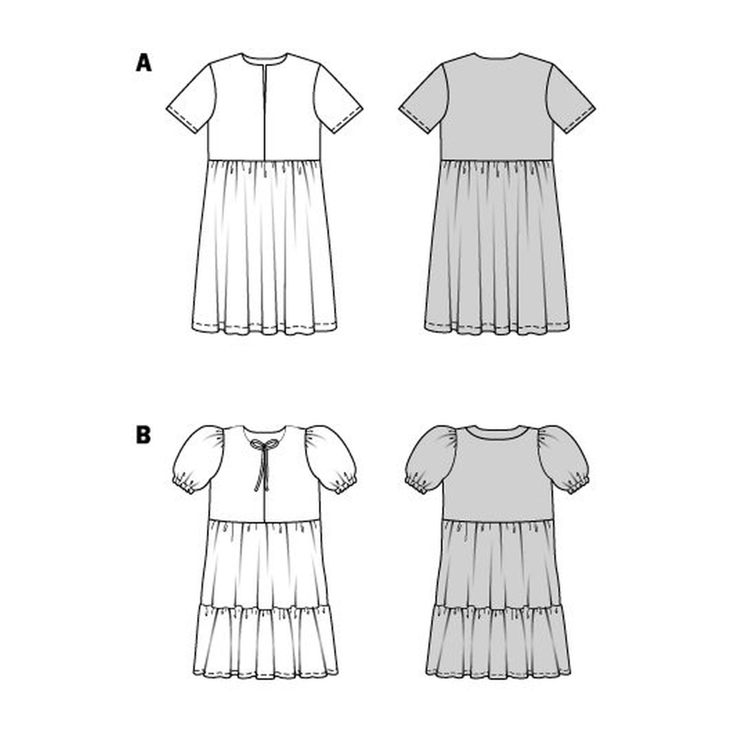 burda style Schnittmuster 9212: Kinderkleid mit Bubikragen, Technische Zeichnung