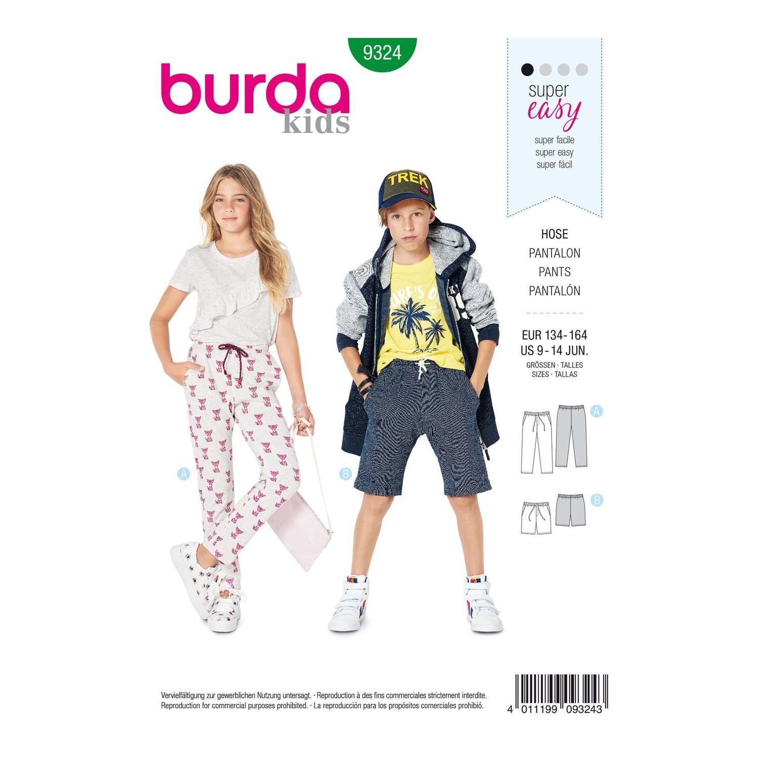 burda style Schnittmuster 9324: Bermudashorts aus Jersey, Vorderseite der Schnittmustertüte