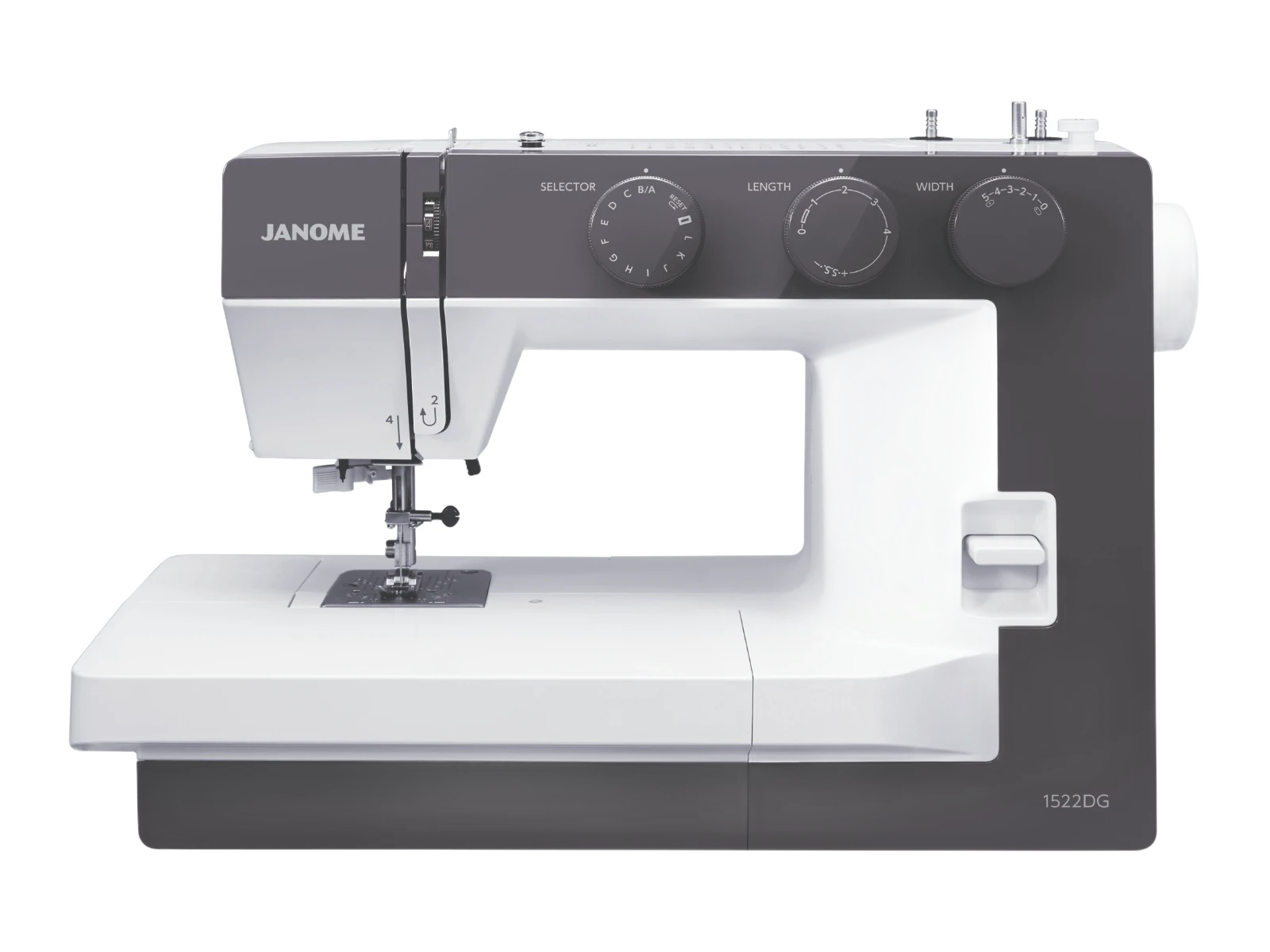 Janome 1522DG Nähmaschine in Dunkelgrau, Vorderansicht