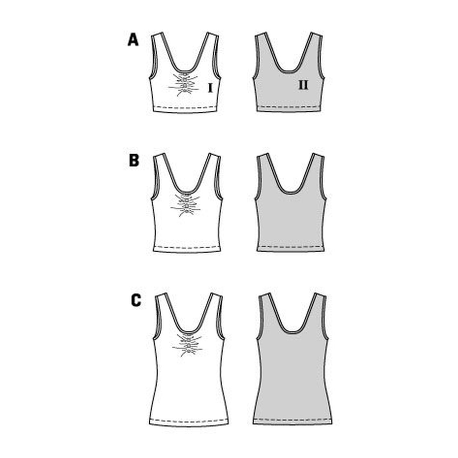 burda style Schnittmuster 5852: Sporttop mit Raffung, Technische Zeichnung