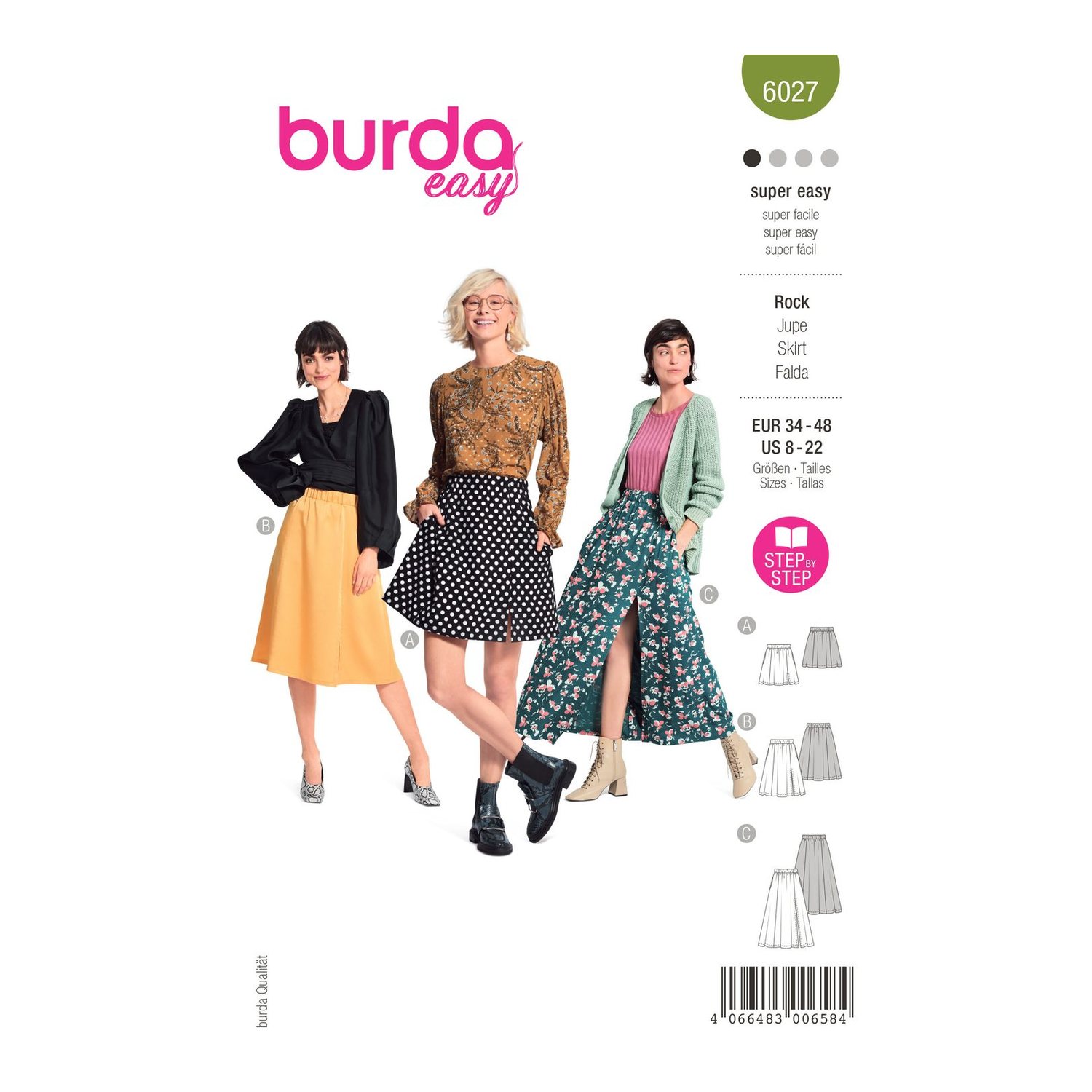 burda style Schnittmuster 6027: Bahnenrock mit Gummizug, Modellfoto 1
