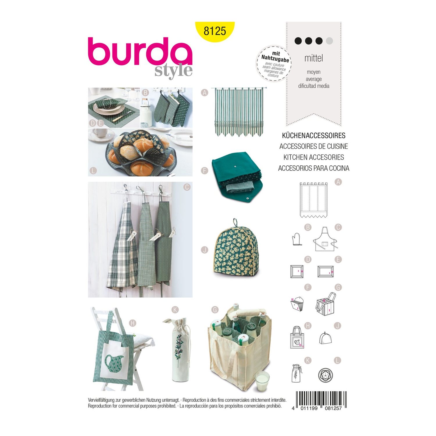 burda style Schnittmuster 8125: Dekoration für die Küche, Vorderseite der Schnittmustertüte