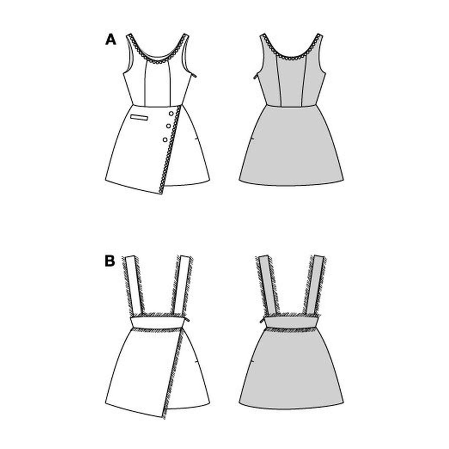 burda style Schnittmuster 9198: Kleid und Rock aus Bouclé, Technische Zeichnung
