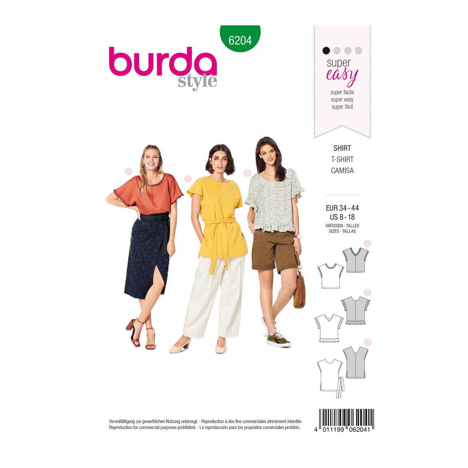 burda style Schnittmuster 6204: T-Shirt mit Fledermausärmeln, Vorderseite der Schnittmustertüte