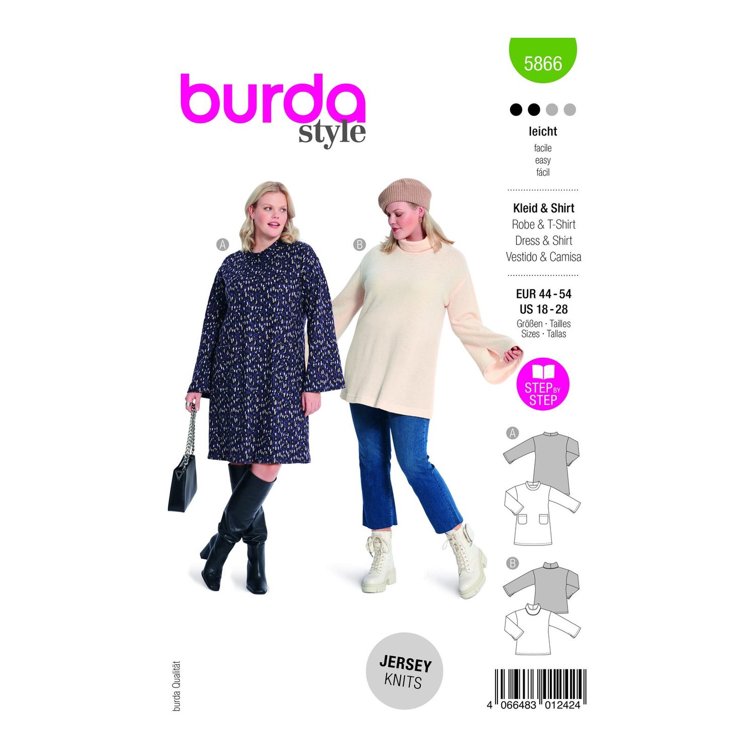 burda style Schnittmuster 5866: Kleid und Shirt mit Trompetenärmeln, Modellfoto 1