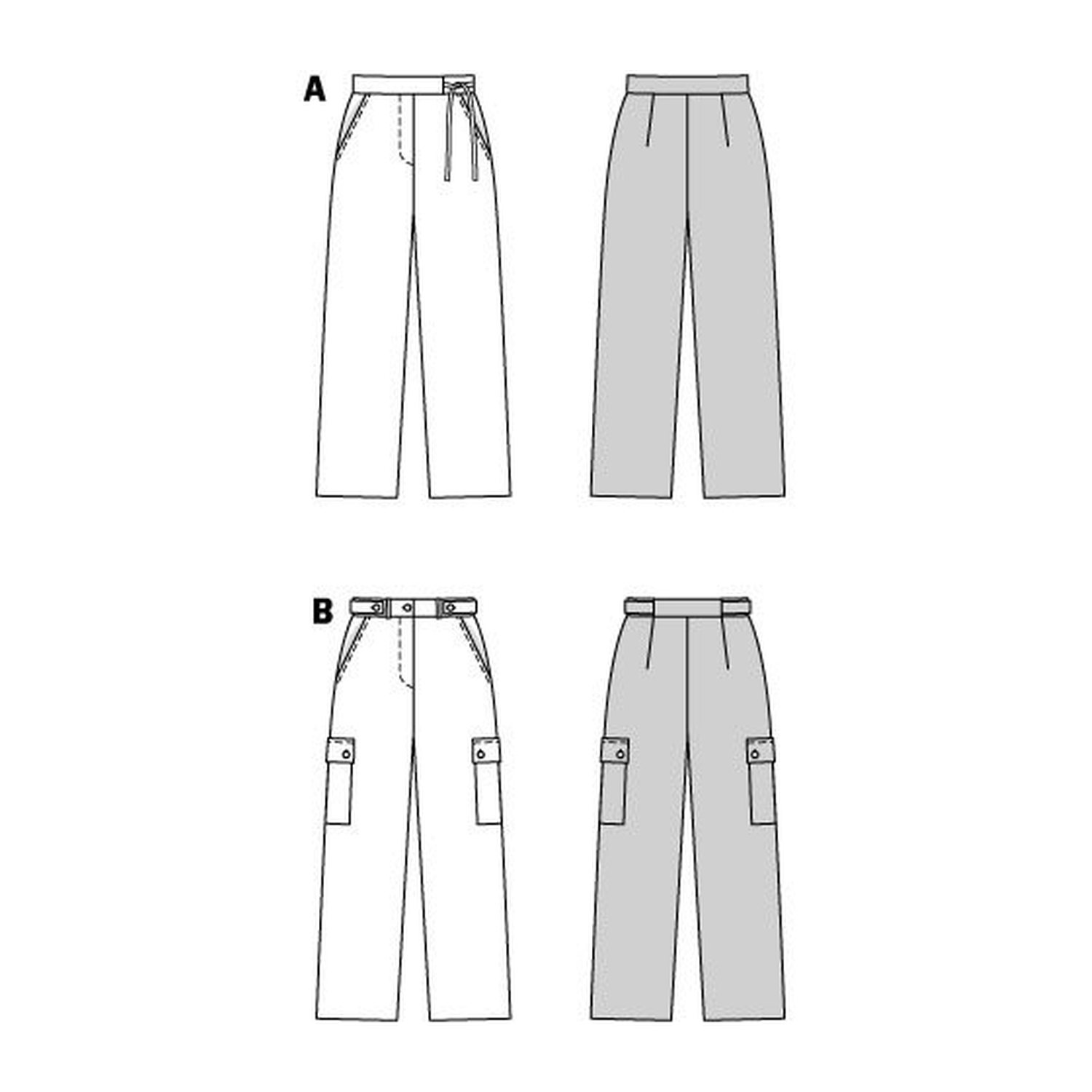 burda style Schnittmuster 5902: Gerade Hose mit Hüftpassentaschen, Technische Zeichnung