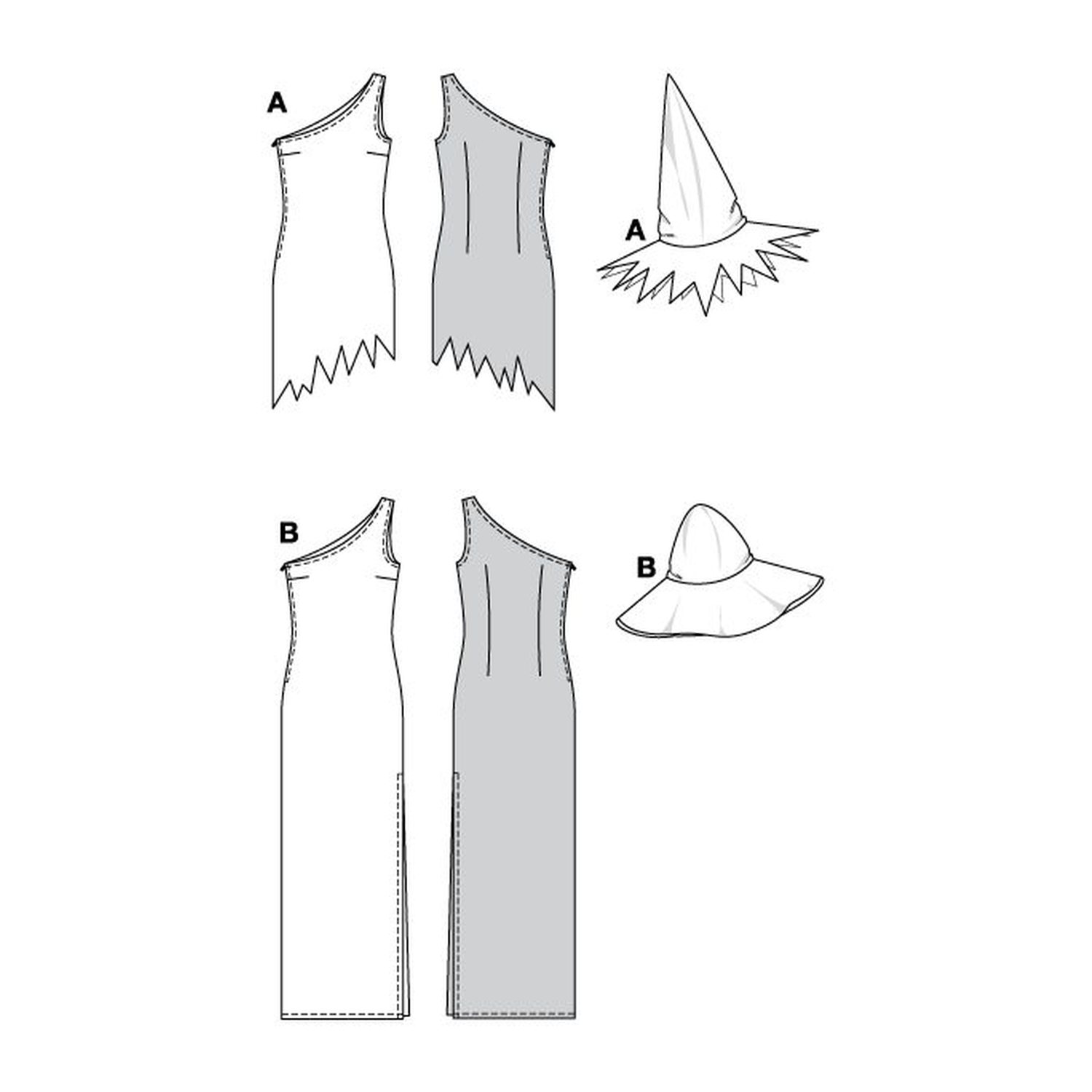 burda style Schnittmuster 2469: Jerseykleider Hexe und Fliegenpilz, Technische Zeichnung