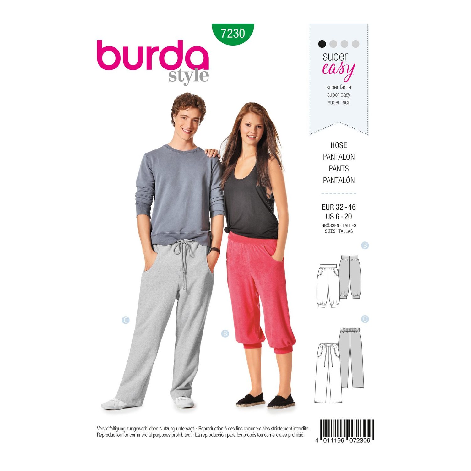 burda style Schnittmuster 7230: Einfache Damenhose, Vorderseite der Schnittmustertüte