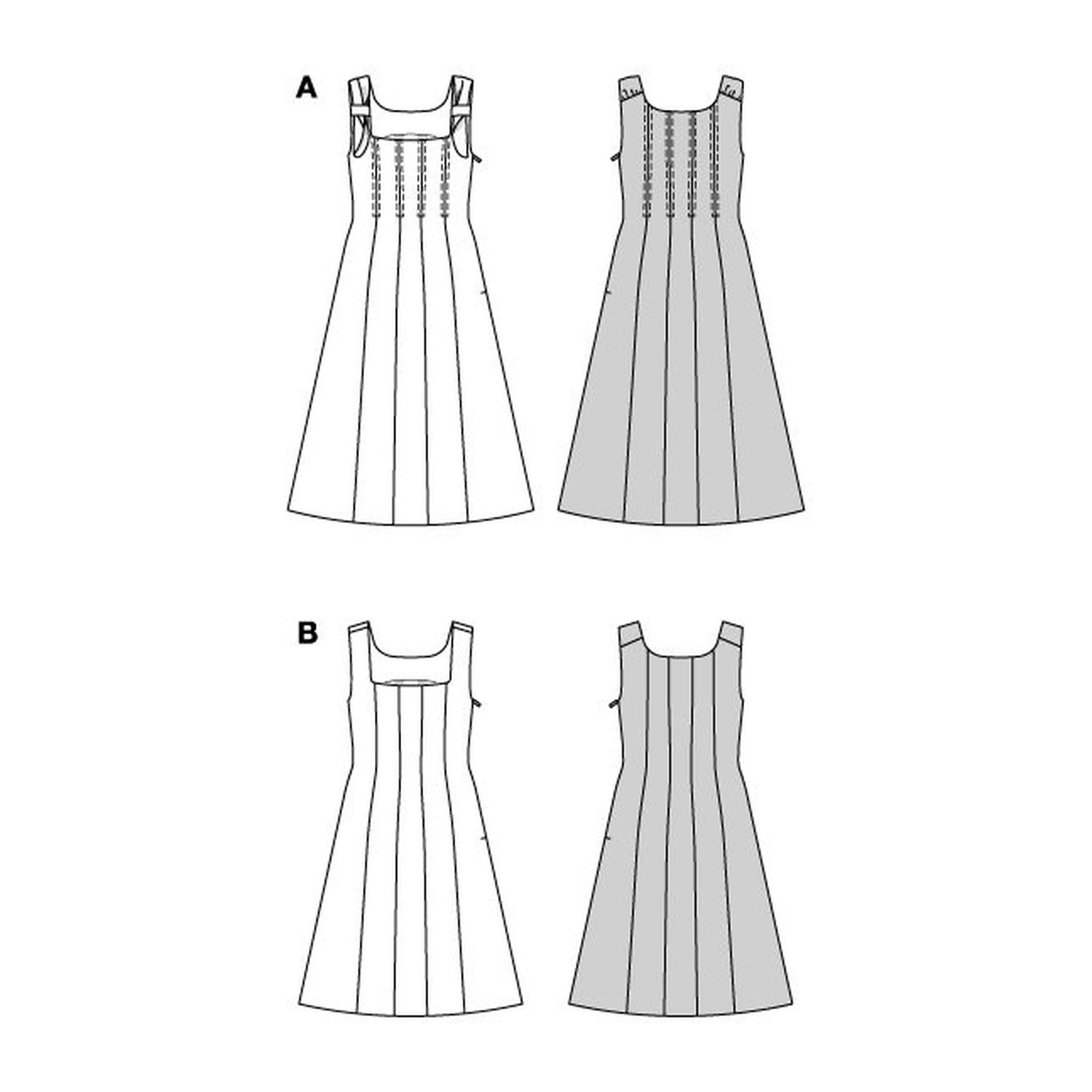 burda style Schnittmuster 5736: Bahnenkleid mit Schleifenträgern, Technische Zeichnung