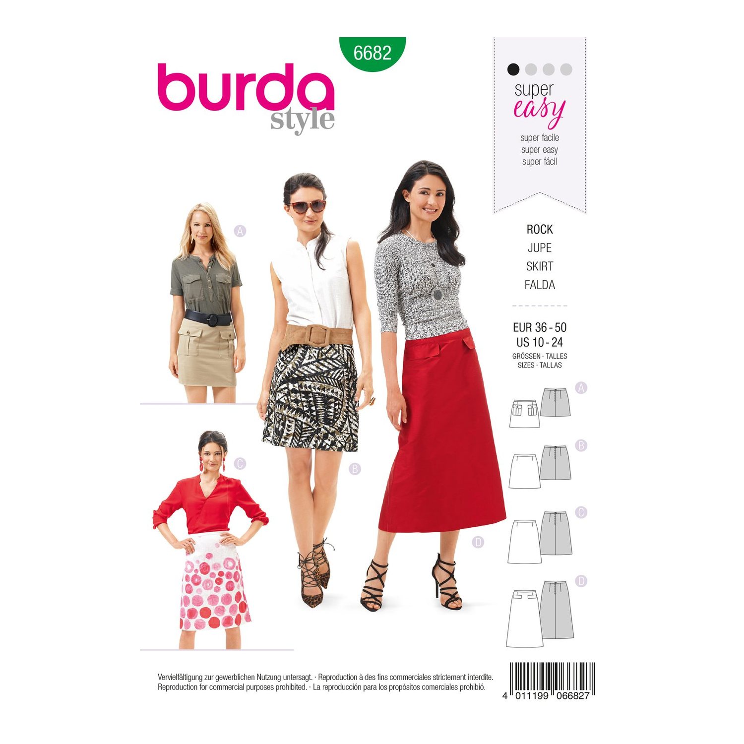 burda style Schnittmuster 6682: Leicht ausgestellter Rock, Vorderseite der Schnittmustertüte