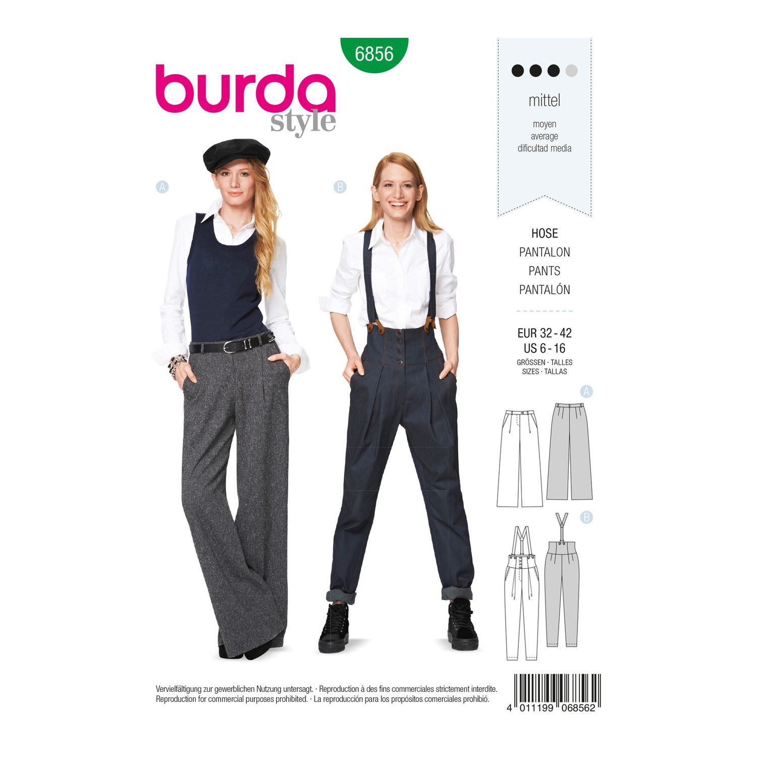 burda style Schnittmuster 6856: Marlenehose und High-Waist-Hose, Vorderseite der Schnittmustertüte