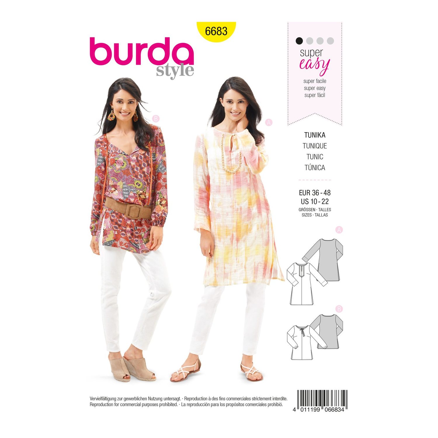 burda style Schnittmuster 6683: Tunika mit Schlitzausschnitt, Vorderseite der Schnittmustertüte