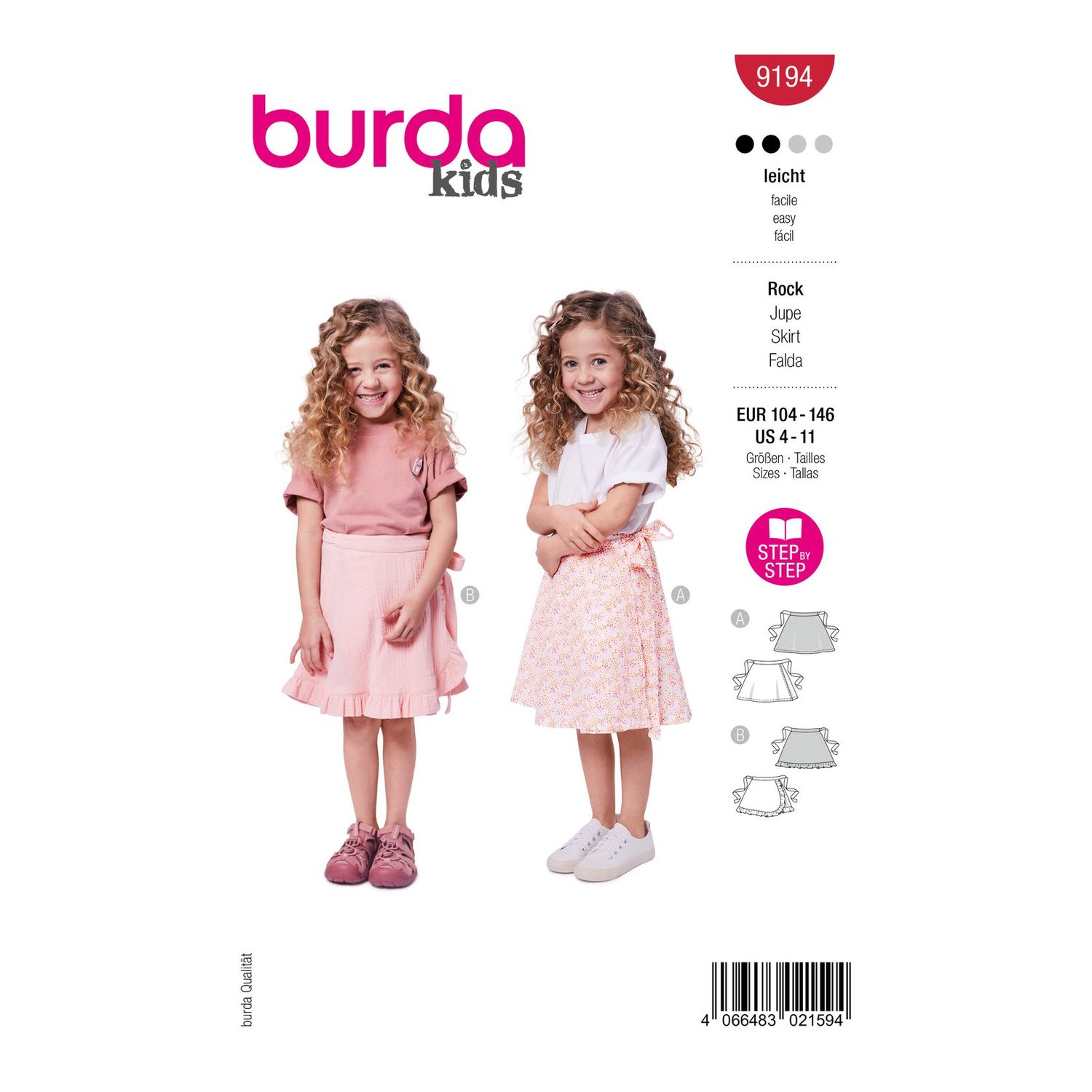 burda style Schnittmuster 9194: Wickelröcke für Mädchen, Modellfoto