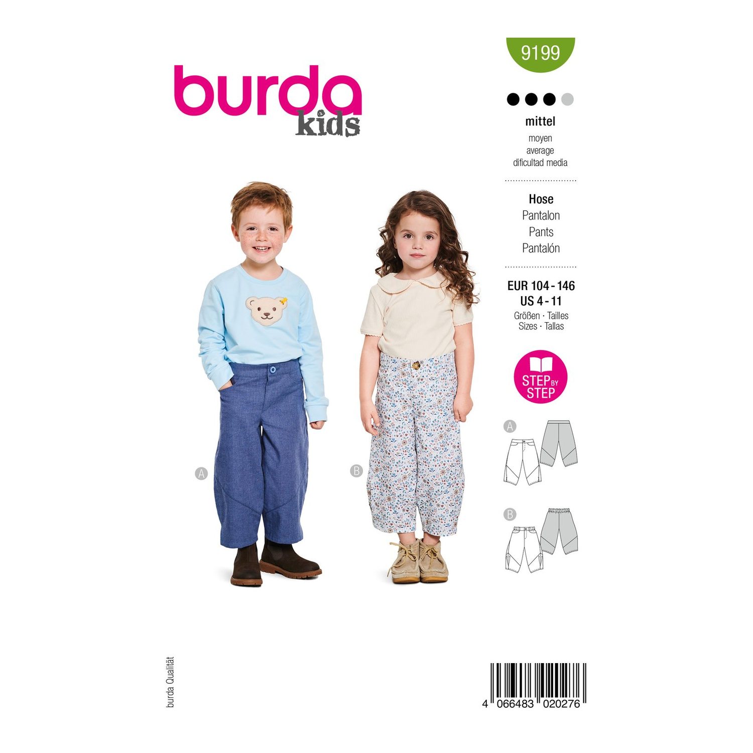 burda style Schnittmuster 9199: Pumphosen für Kinder, Modellfoto 1