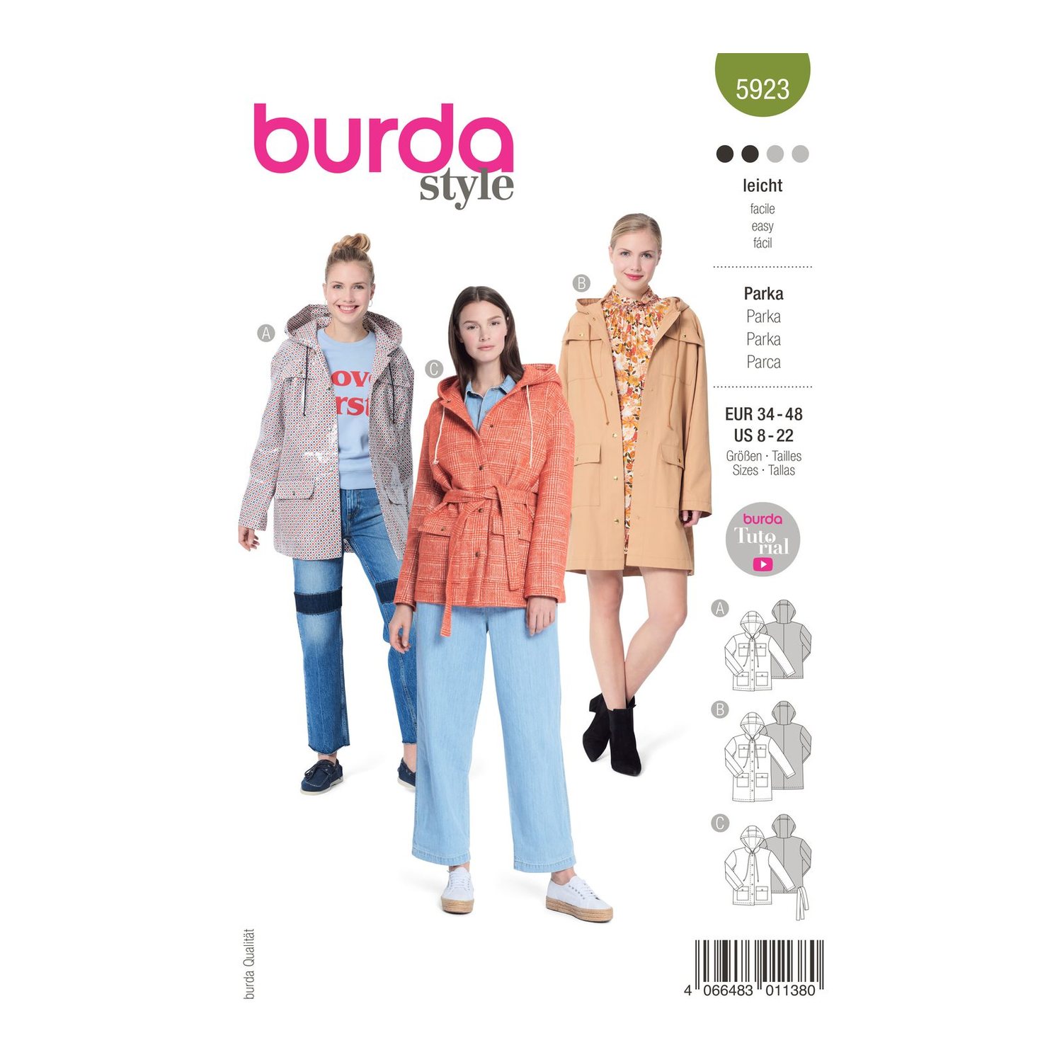 burda style Schnittmuster 5923: Parka mit Kapuze, Modellfoto 1