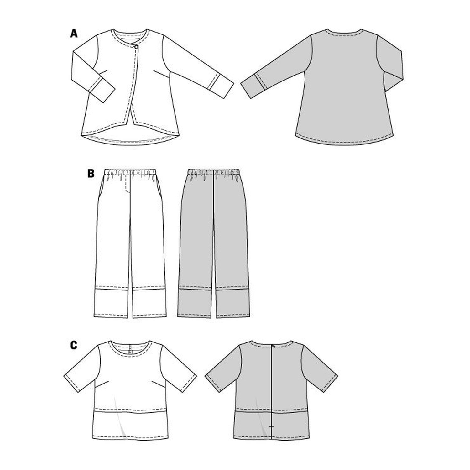 burda style Schnittmuster 8108: Jacke, Shirt und Hose, Technische Zeichnung