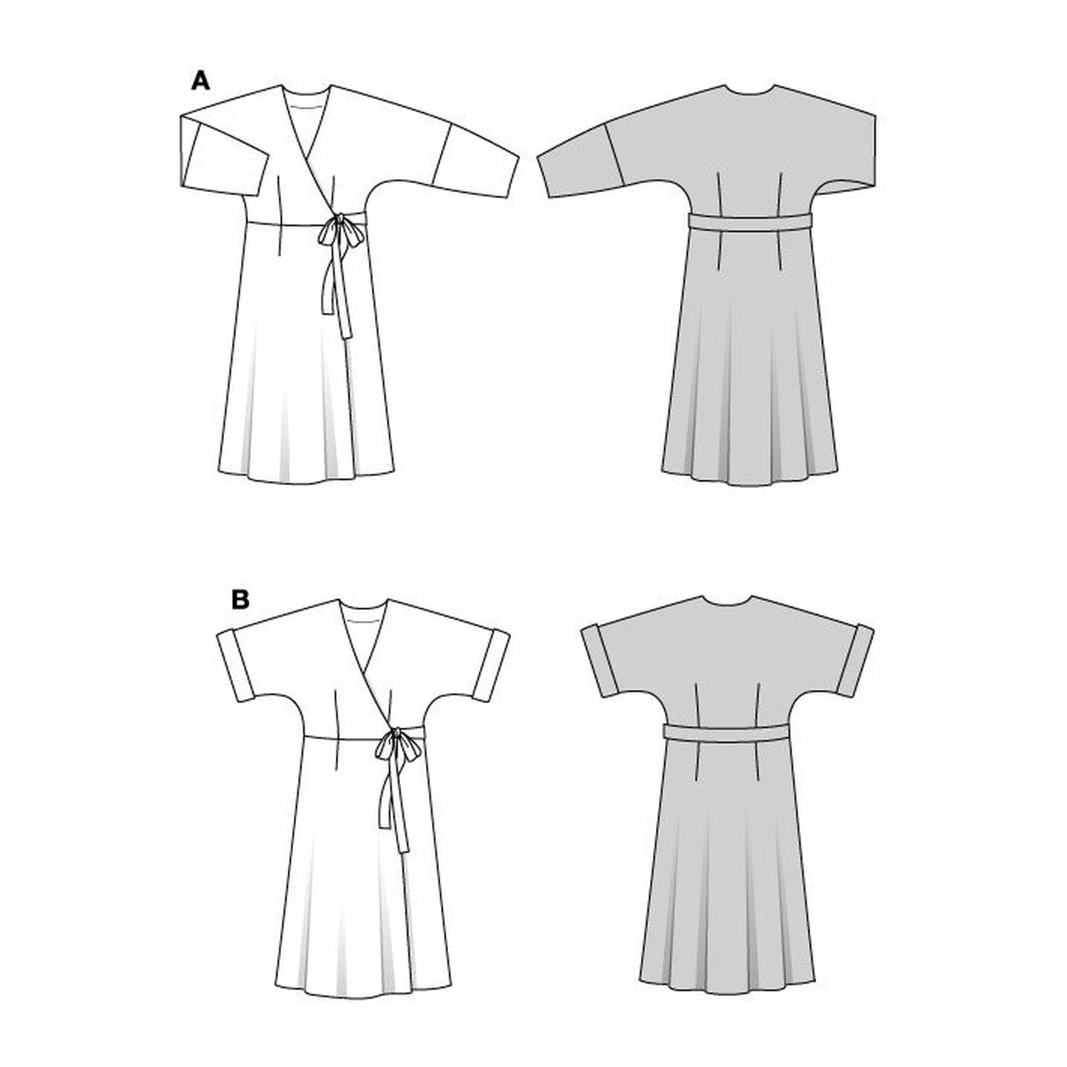 burda style Schnittmuster 5844: Wickelkleider mit angeschnittenen Ärmeln, Technische Zeichnung