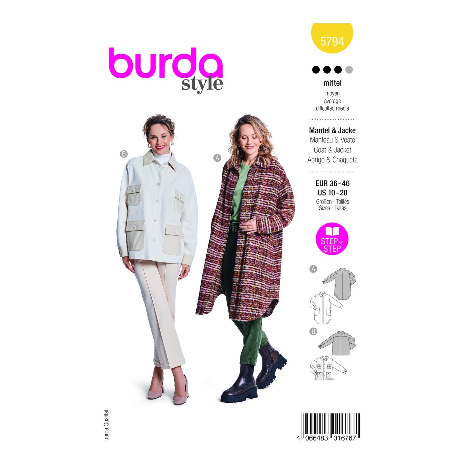 burda style Schnittmuster 5794: Mantel und Utility-Jacke, Modellfoto 1