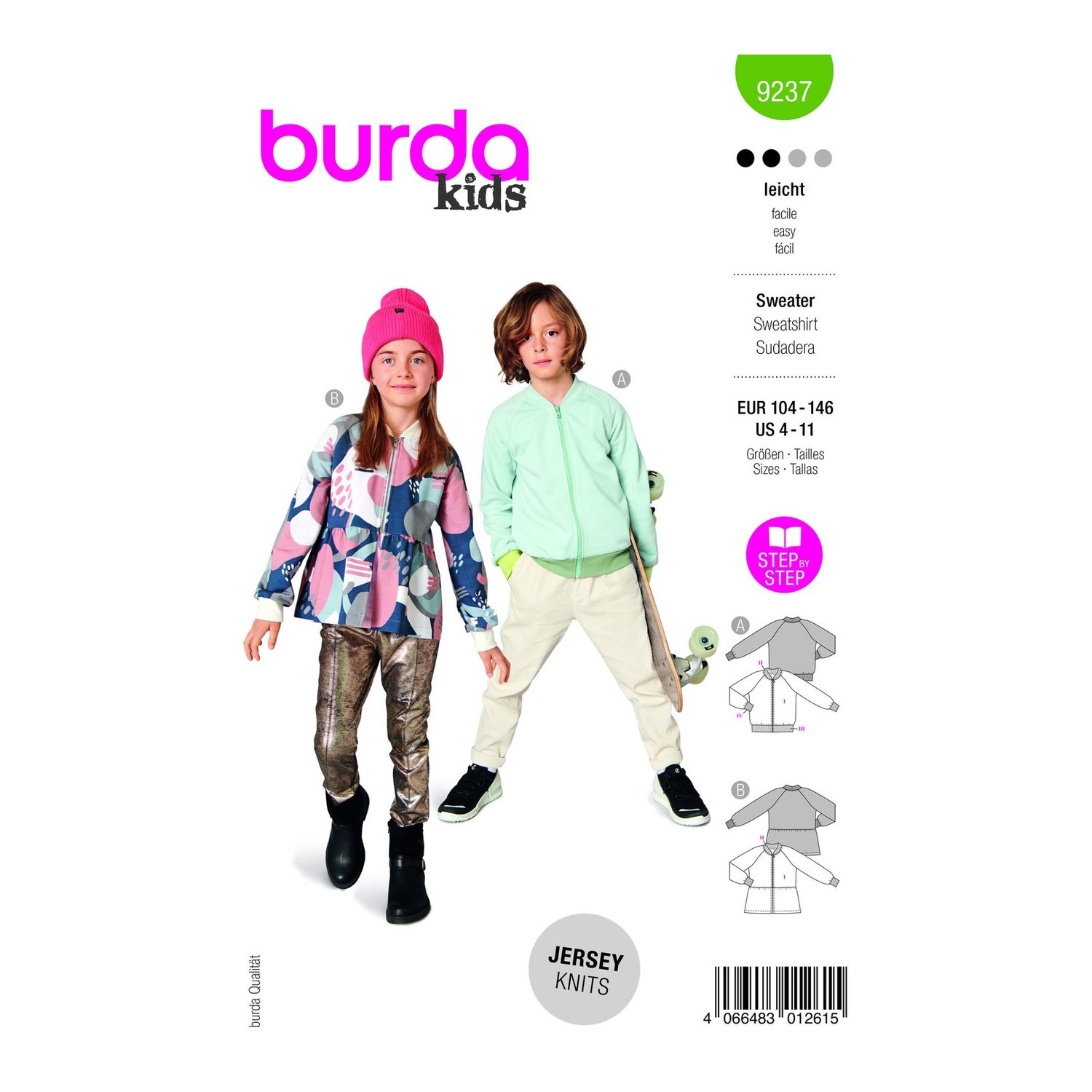 burda style Schnittmuster 9237: Sweatblouson mit Raglanärmeln, Modellfoto 1