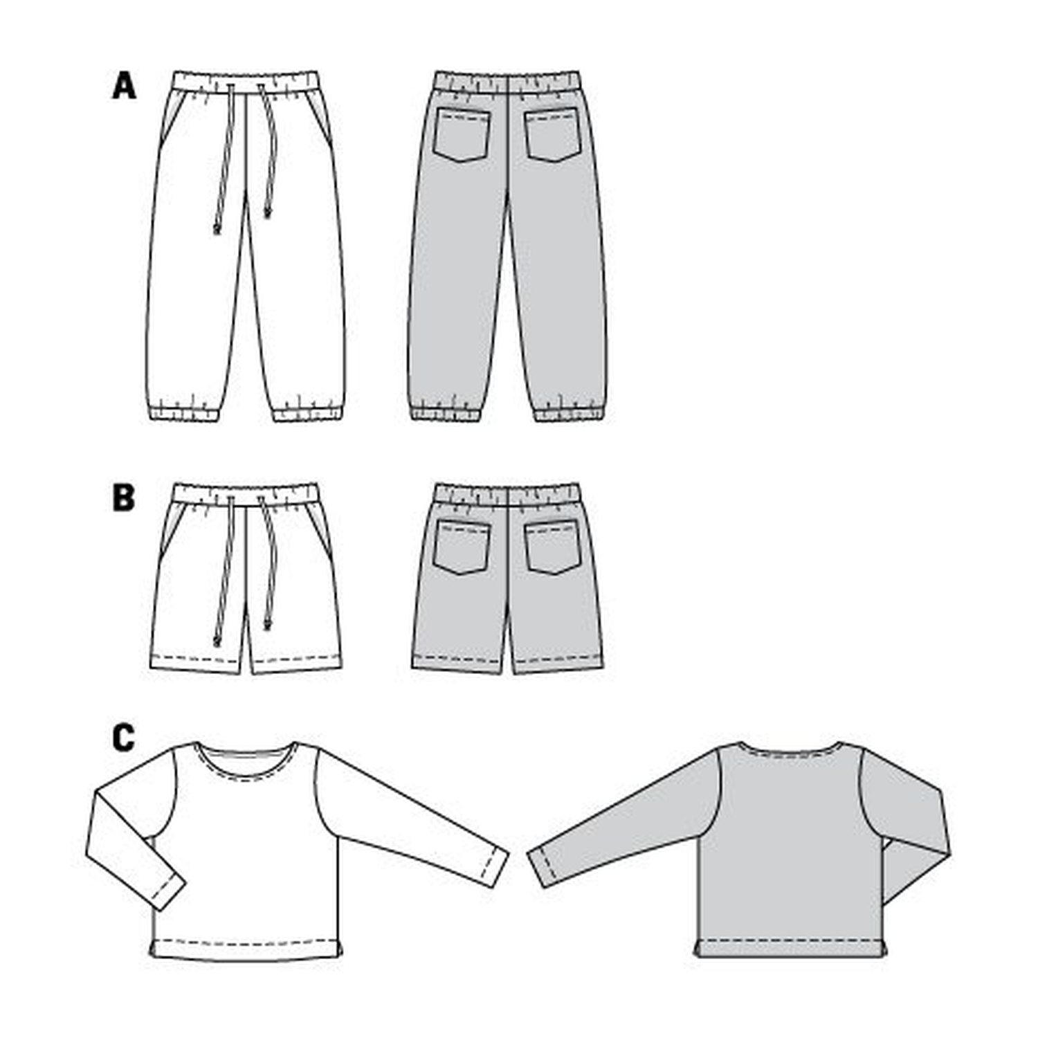 burda style Schnittmuster 9261: Schlupfhosen und Shirt, Technische Zeichnung