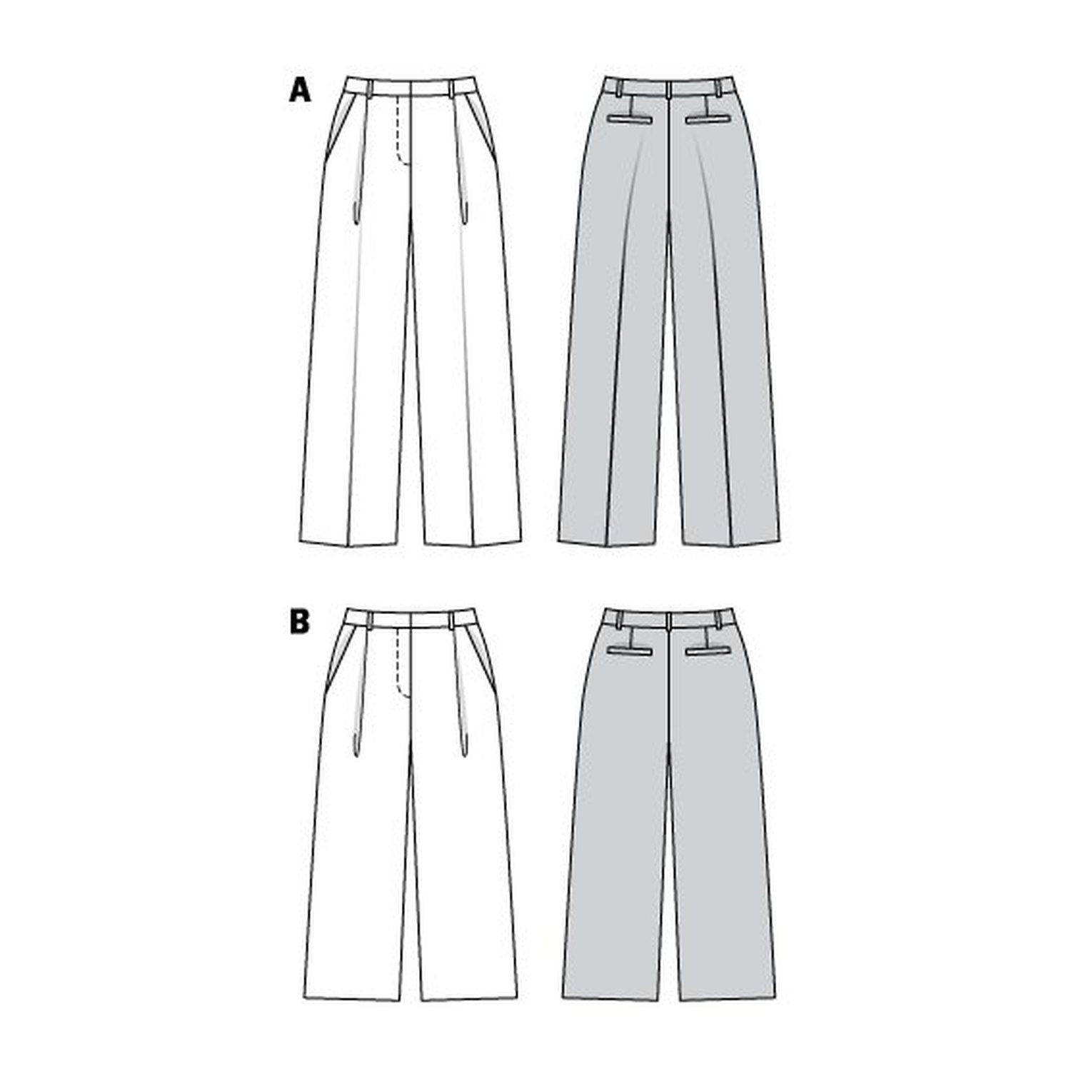 burda style Schnittmuster 6436: Weite Bundfaltenhose, Technische Zeichnung