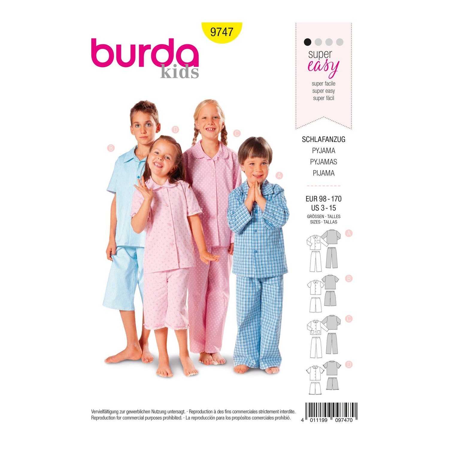 burda style Schnittmuster 9747: Schlafanzug mit Knopfleiste, Vorderseite der Schnittmustertüte