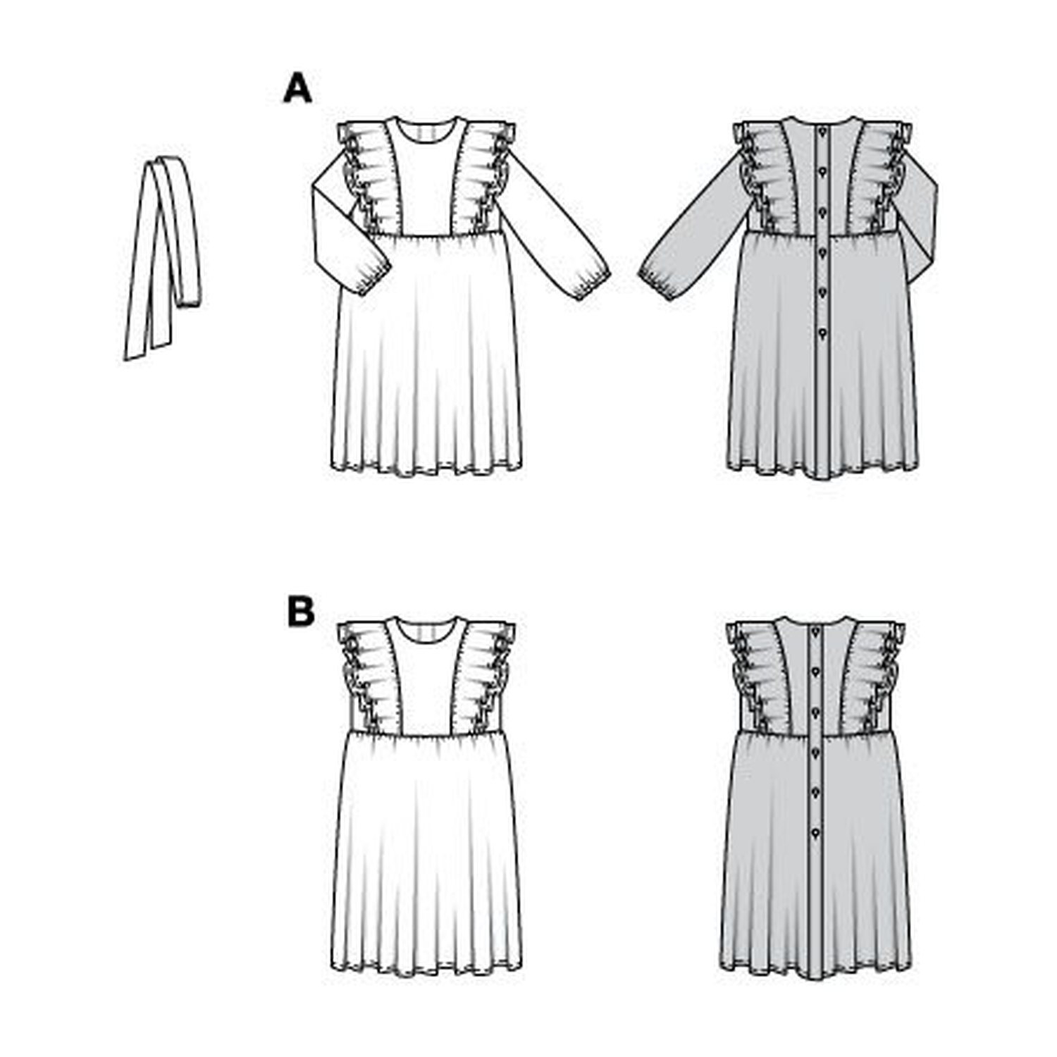 burda style Schnittmuster 9220: Festkleid mit Taillenschleife, Technische Zeichnung