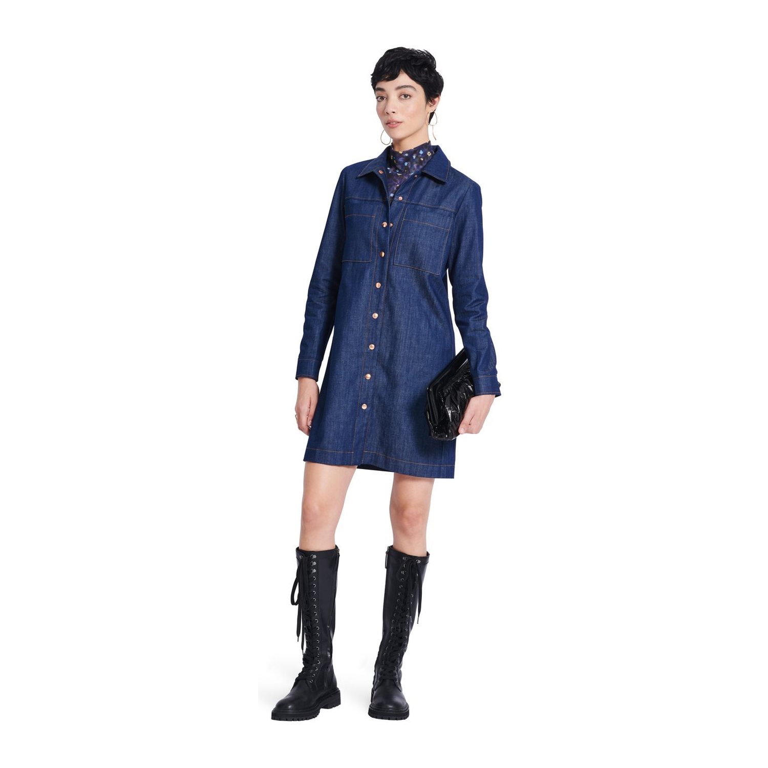 burda style Schnittmuster 5854: Hemdblusenkleid mit kleinem Kragen, Modellfoto 3