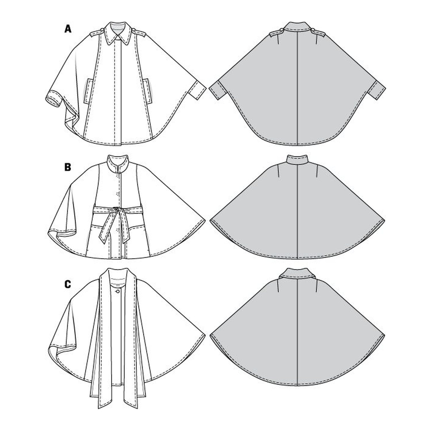 burda style Schnittmuster 7422: Cape für Damen, Technische Zeichnung