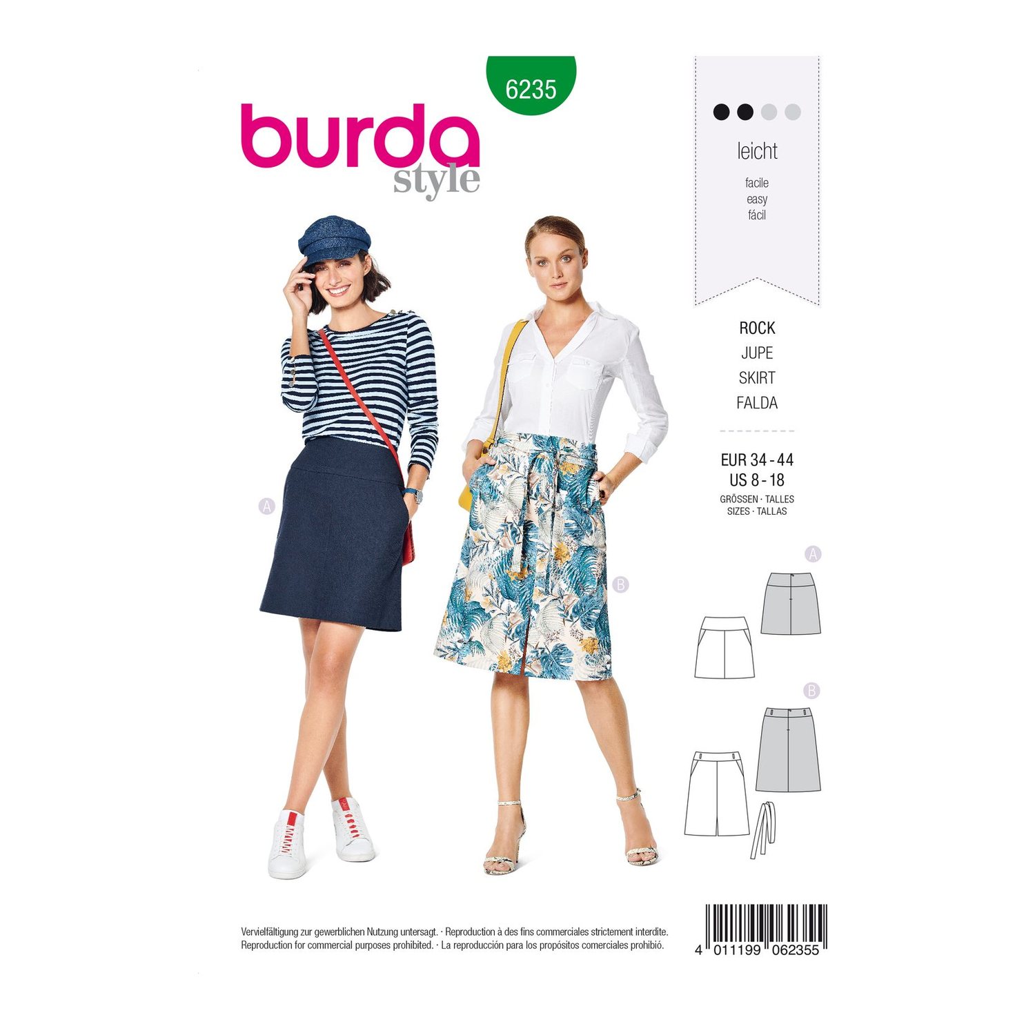 burda style Schnittmuster 6235: Rock in A-Linie, Vorderseite der Schnittmustertüte