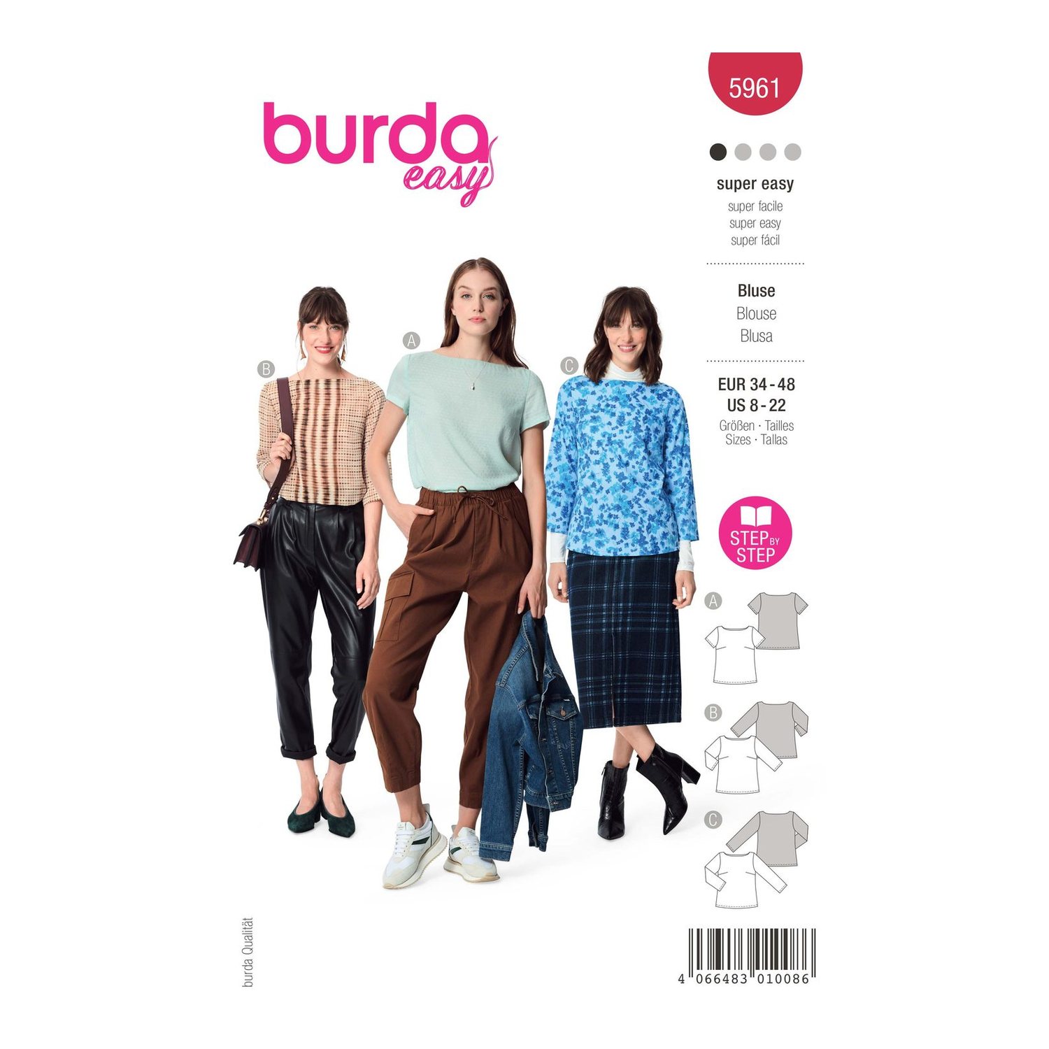 burda style Schnittmuster 5961: Schlichte Bluse mit Abnähern, Modellfoto 1