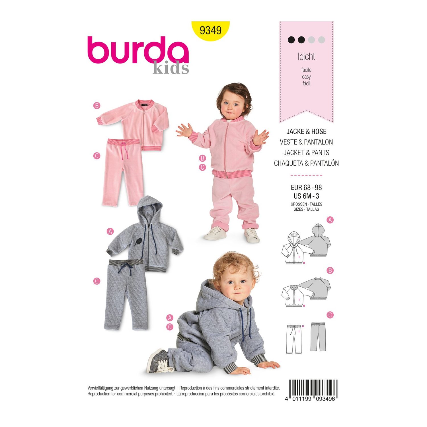 burda style Schnittmuster 9349: Babyjacke und Jogginghose, Vorderseite der Schnittmustertüte