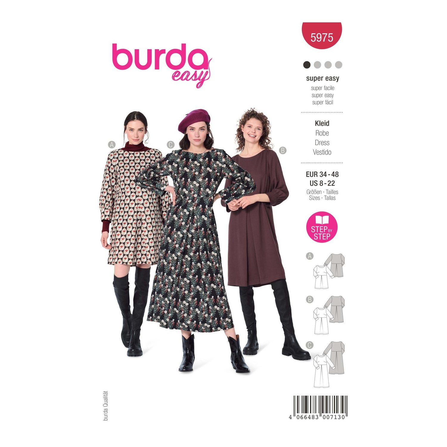 burda style Schnittmuster 5975: Kleid mit U-Boot-Ausschnitt, Modellfoto 1