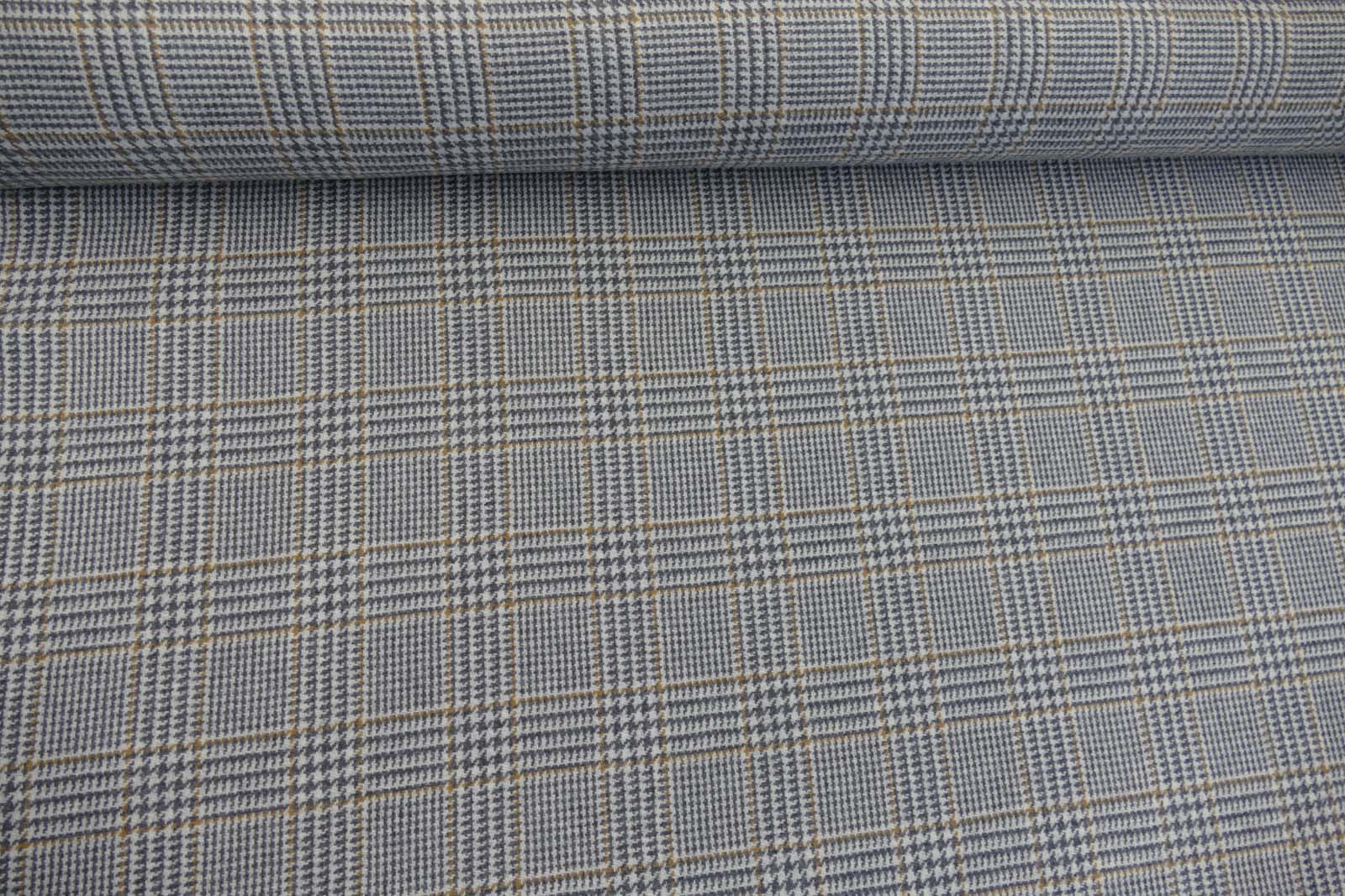 Wollstoff Karo grau cognac, Wollstoff als Meterware, 155 cm breit