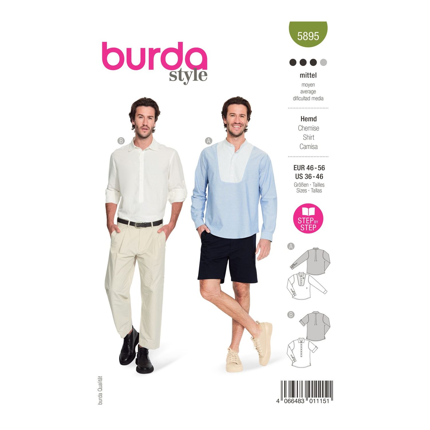 burda style Schnittmuster 5895: Herren-Schlupfhemd mit Kragenvarianten, Modellfoto 1