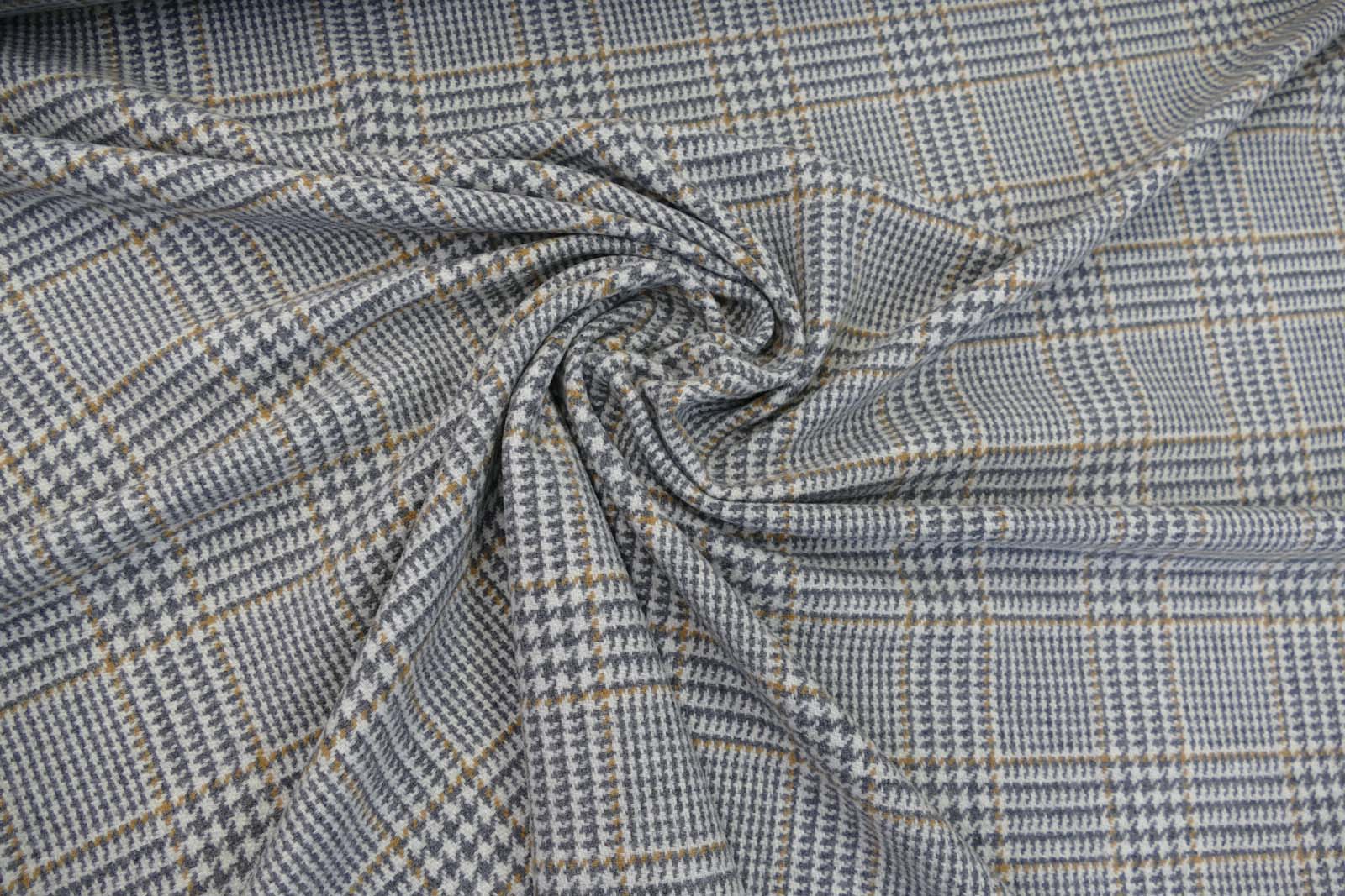 Wollstoff Karo grau cognac, Wollstoff als Meterware, 155 cm breit